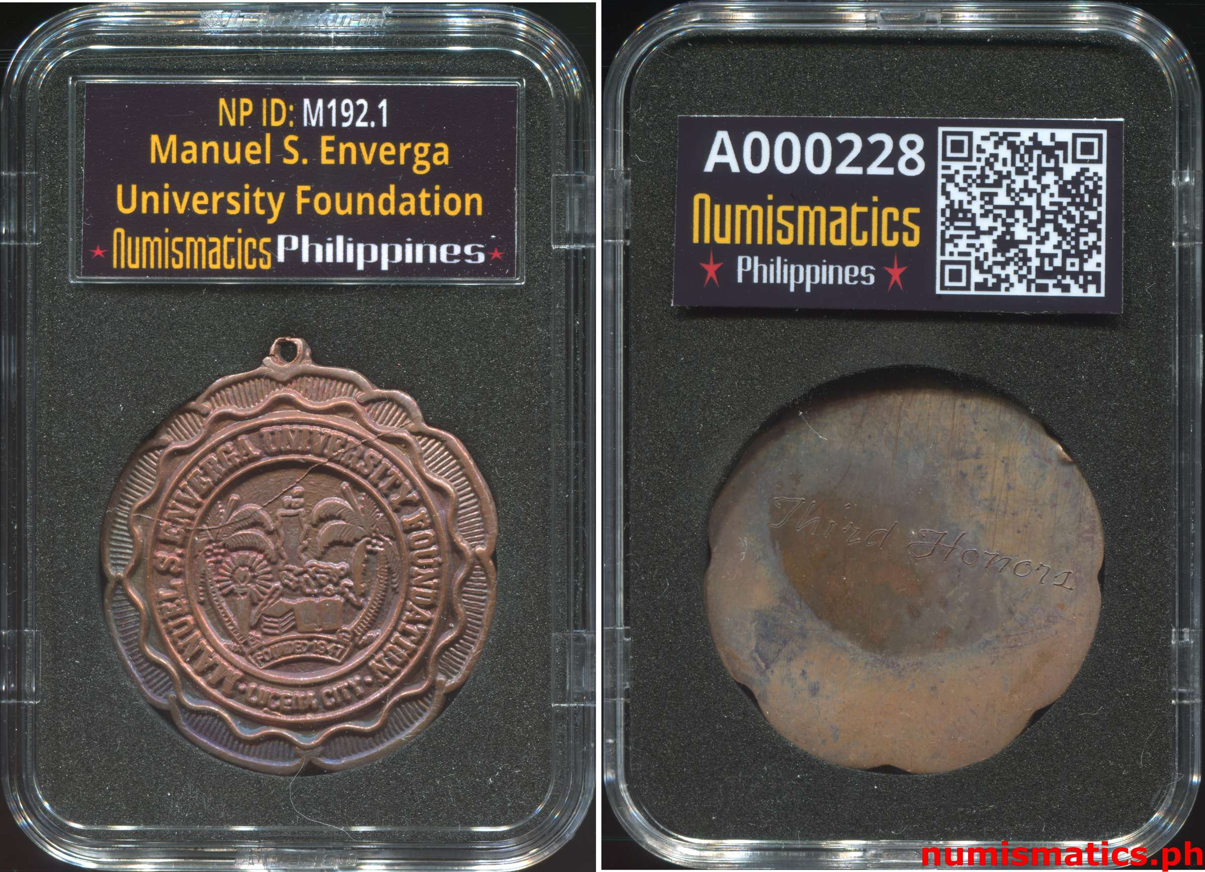 Manuel S. Enverga University Foundation Medal Lucena City Bronze A000228 Slab