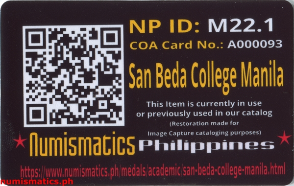 San Beda College Manila Gold A000093 Card Reverse