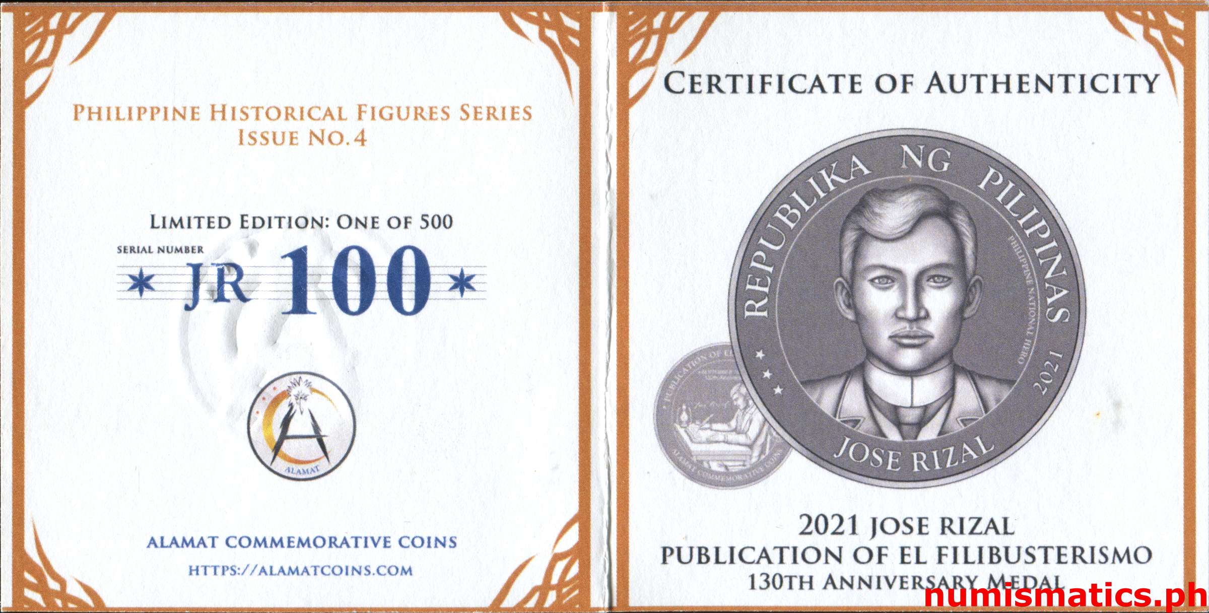 2021 Jose Rizal Publication of El Filibusterismo Medal COA 1