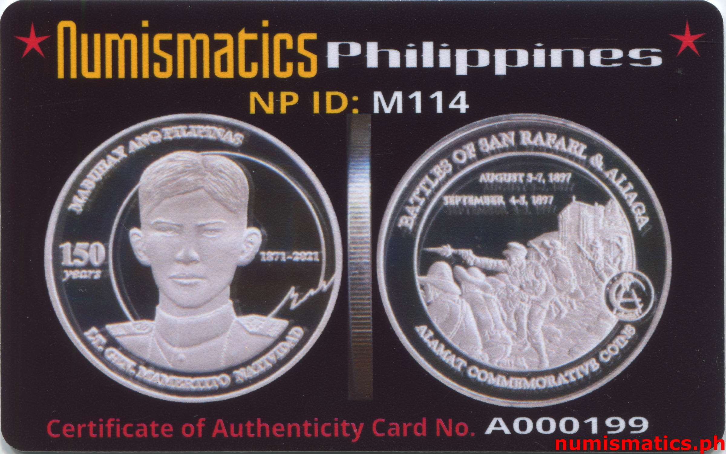 2021 Lt. Gen. Mamertito Natividad 150 Years Medal A000199 COA Card Obverse