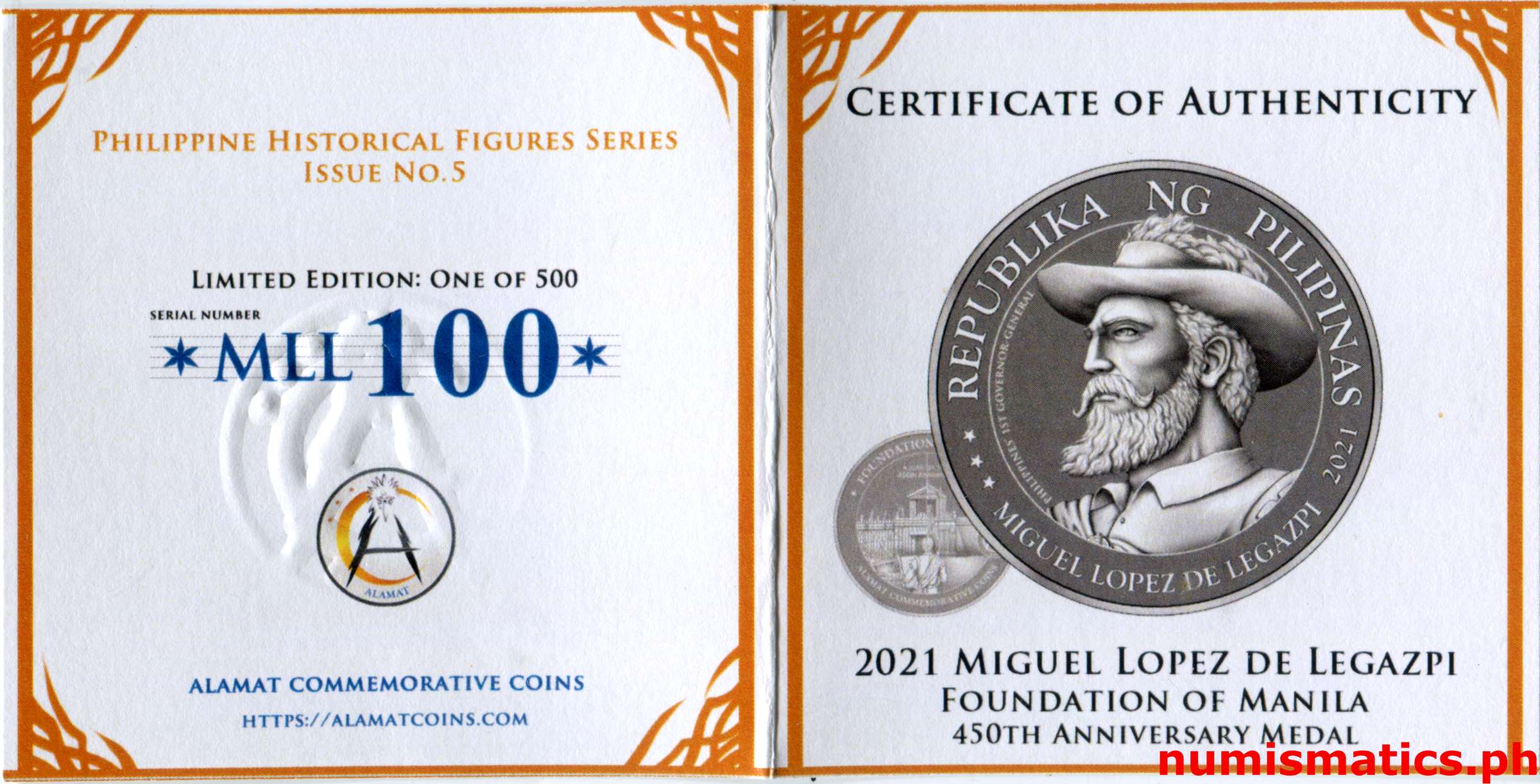 2021 Miguel Lopez de Legazpi Foundation of Manila Medal COA 1