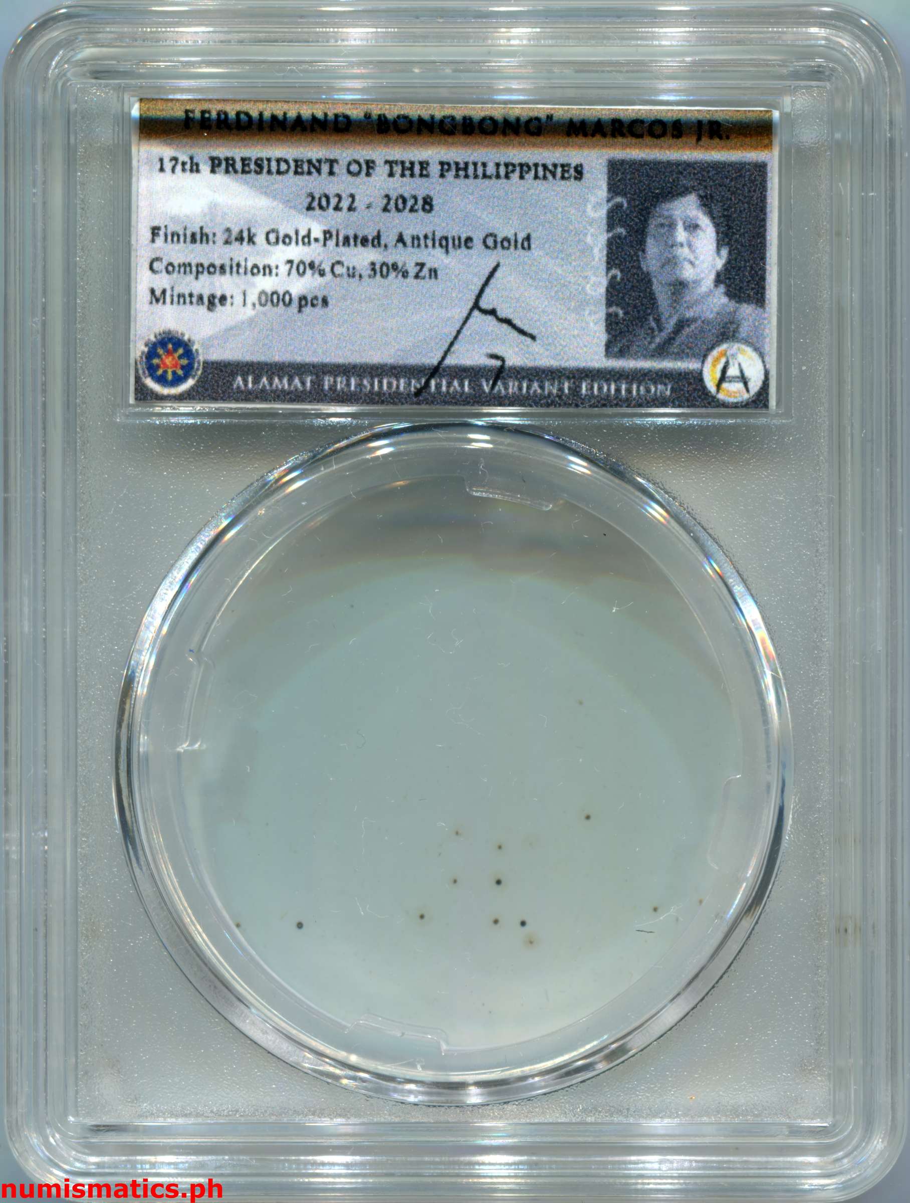 2022 Ferdinand Bongbong Marcos Jr. ika-17 na Pangulo ng Pilipinas Slab Green Label Medal A000321 Packaging