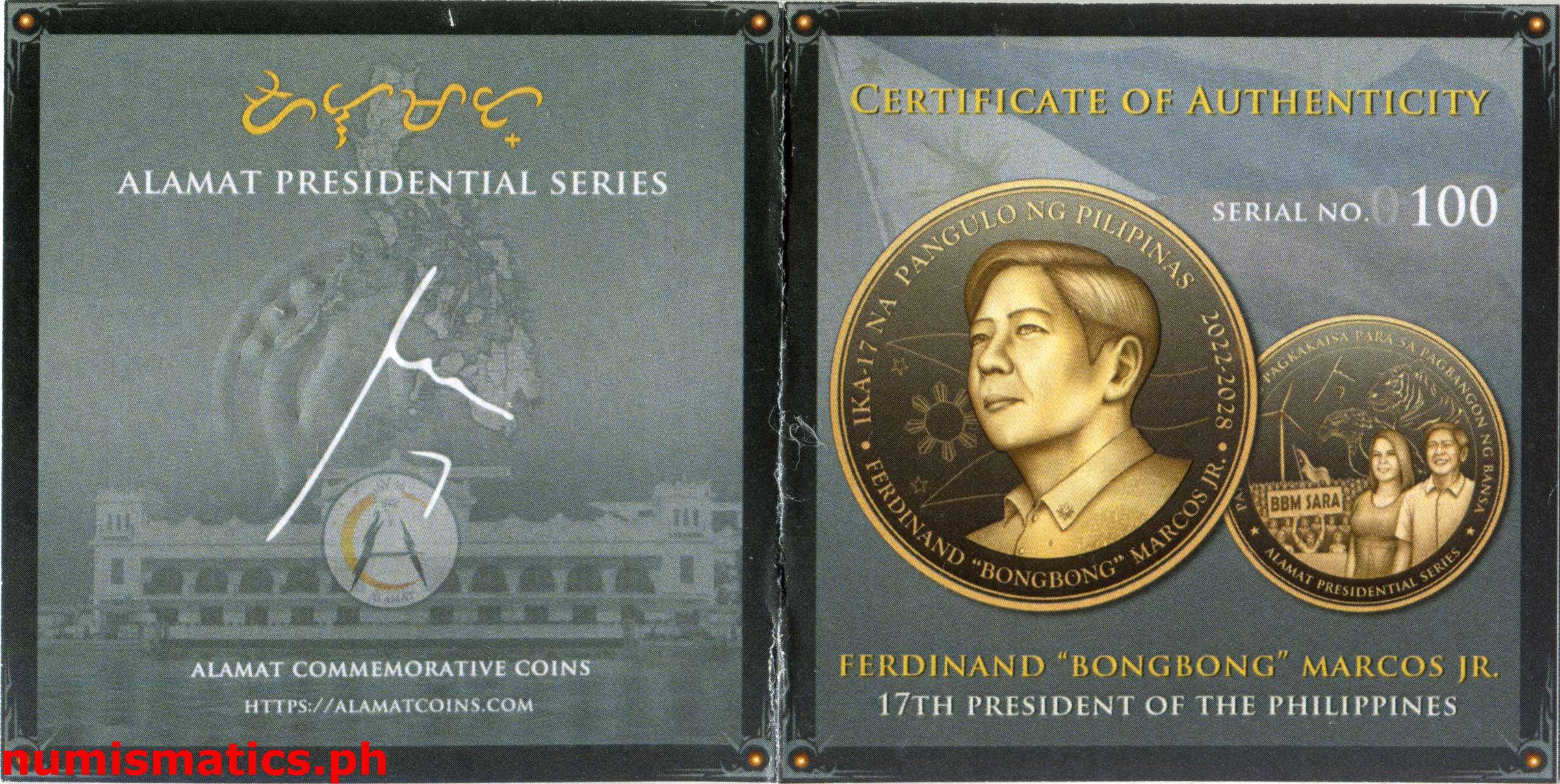 2022 Ferdinand Bongbong Marcos Jr. ika-17 na Pangulo ng Pilipina Slab Green Label Medal COA 1