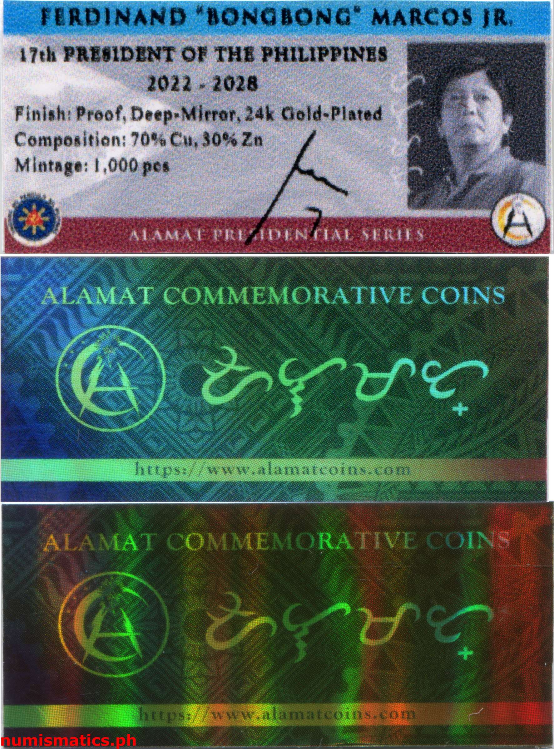 2022 Ferdinand Bongbong Marcos Jr. ika-17 na Pangulo ng Pilipina Slab Green Label Medal Label