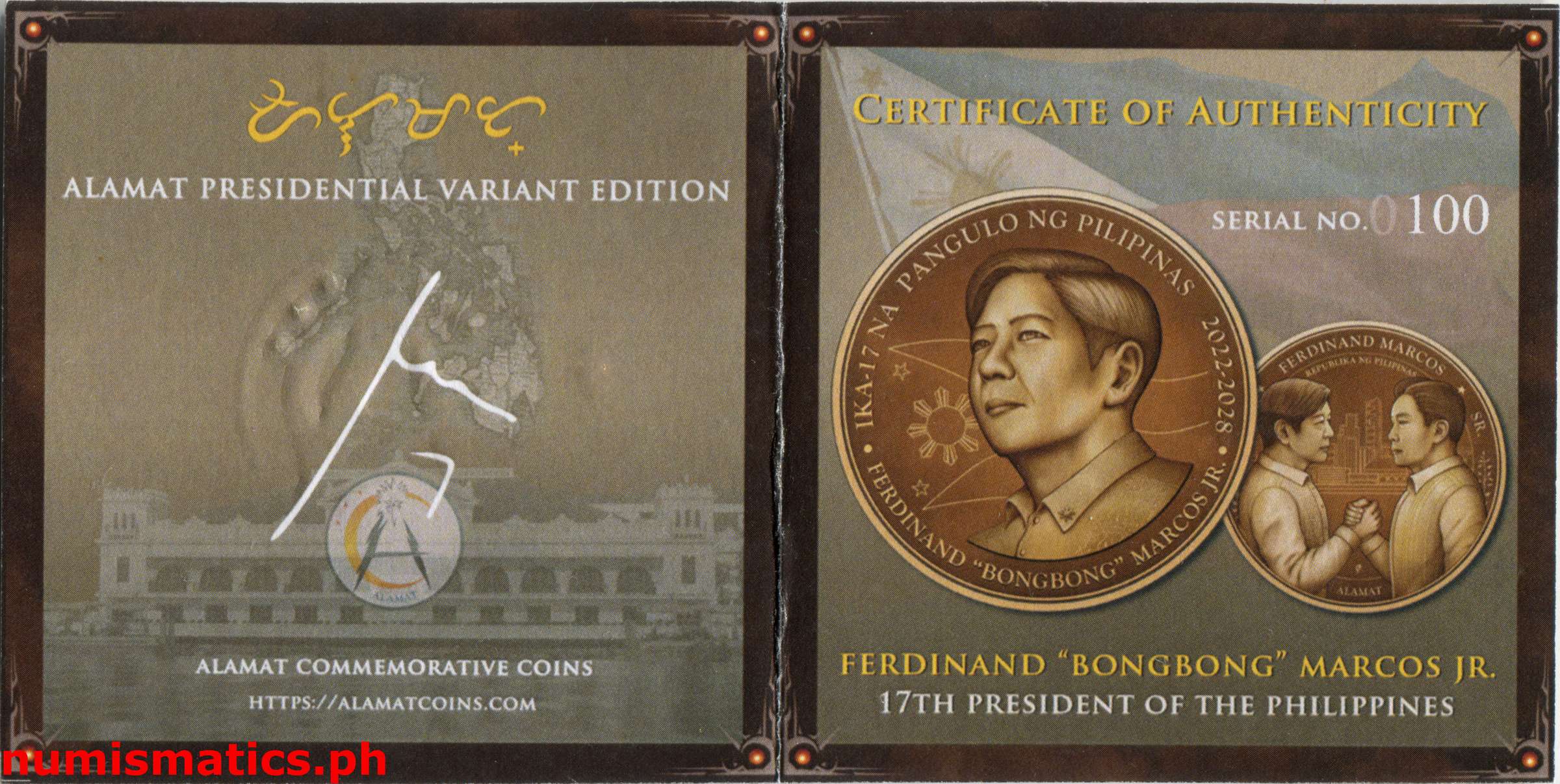 2022 Ferdinand Bongbong Marcos Jr. Sr. ika-17 na Pangulo ng Pilipina Slab Green Silver Medal COA 1