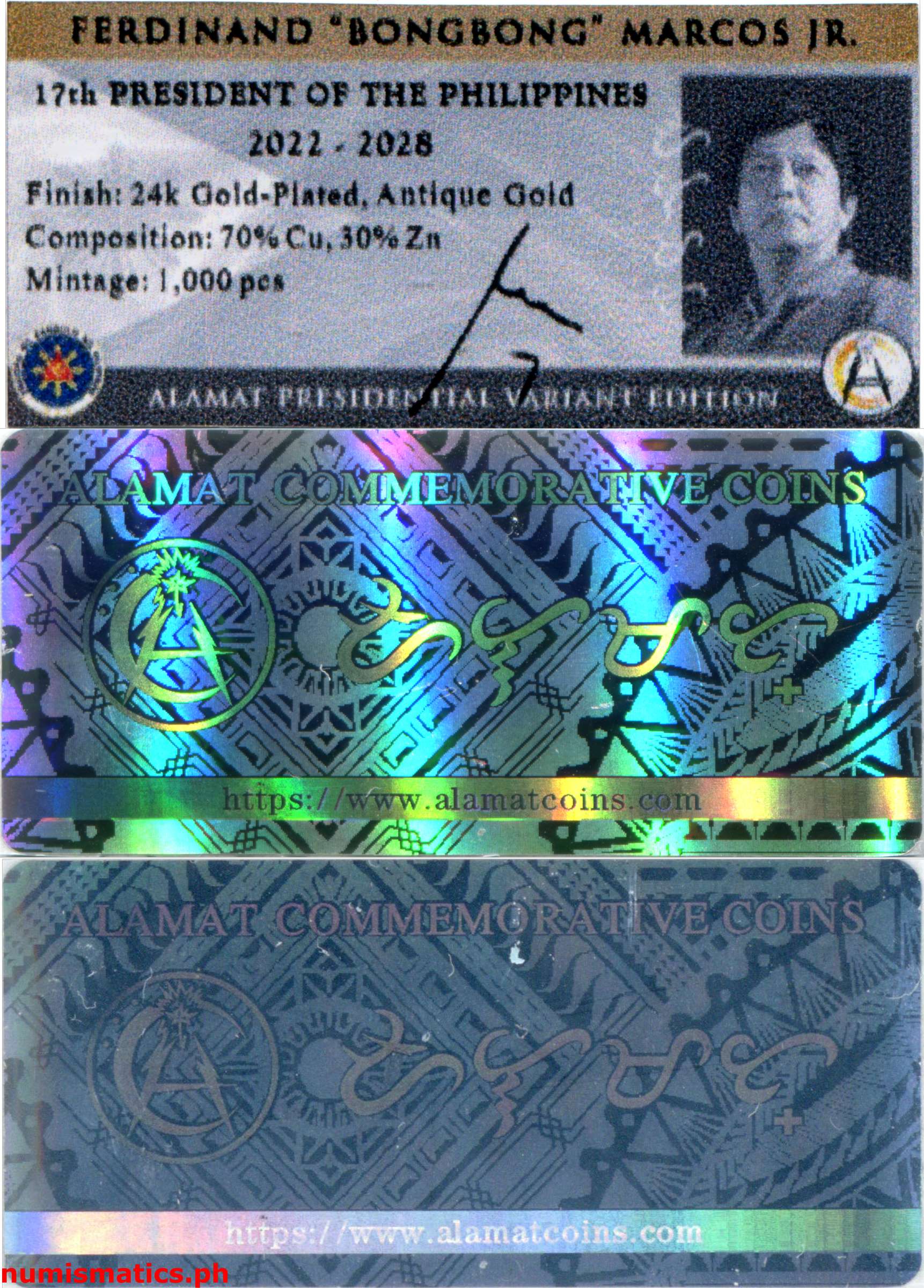 2022 Ferdinand Bongbong Marcos Jr. Sr. ika-17 na Pangulo ng Pilipina Slab Silver Label Medal Label