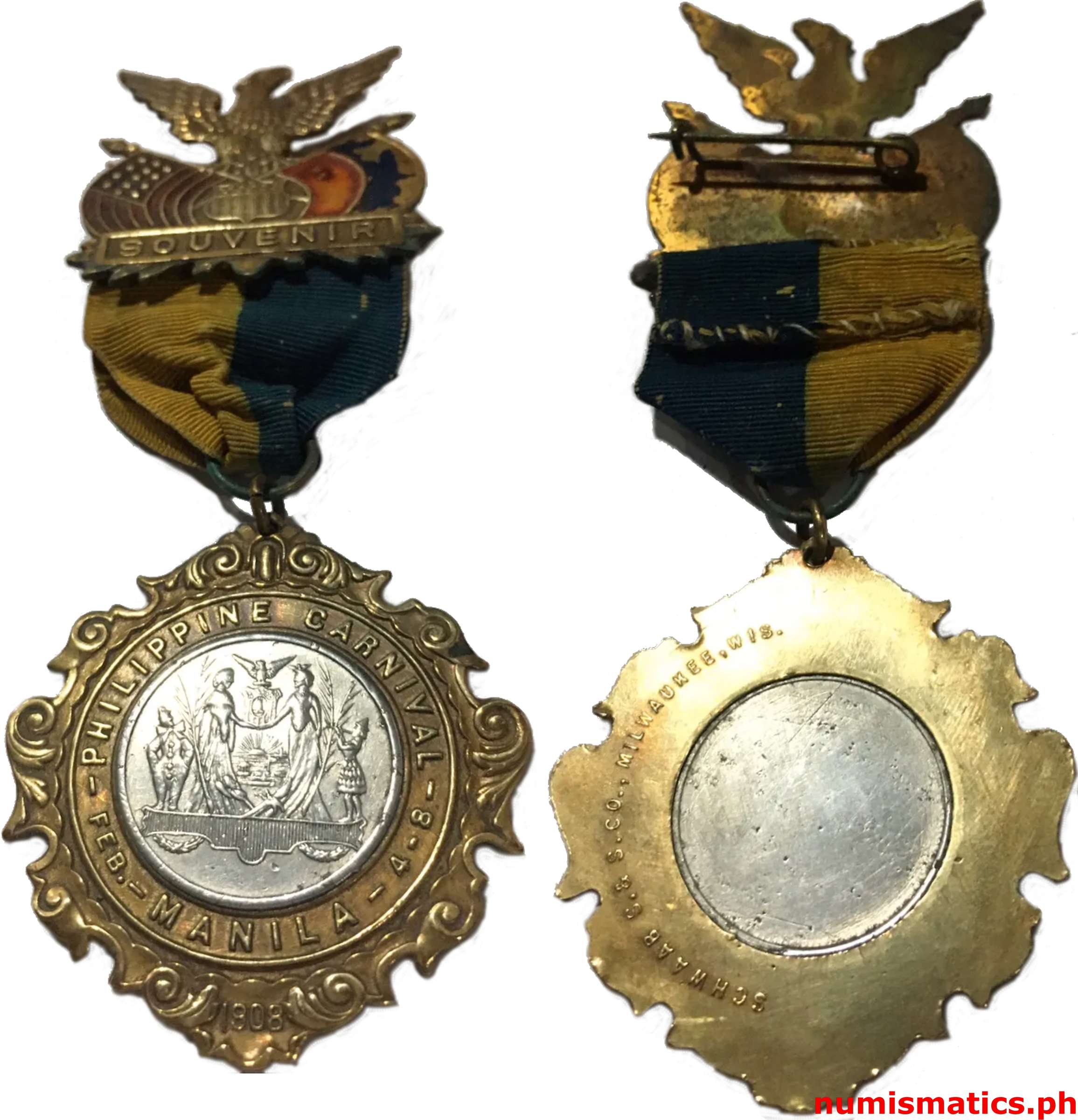 1908 Philippine Carnival Manila Medal Gold Ribbon