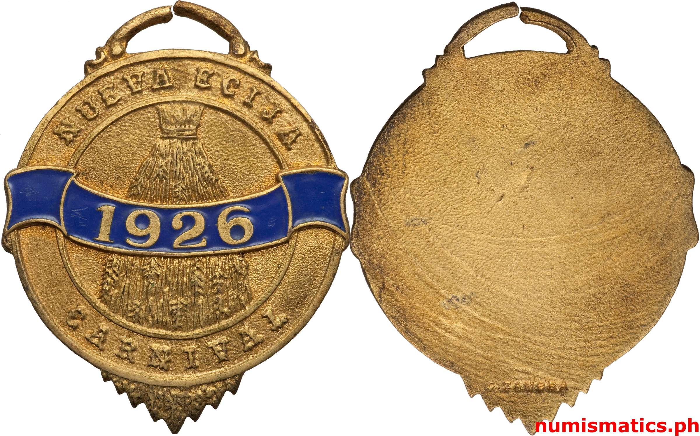 1926 Nueva Ecija Carnival Medal Blue Enamel