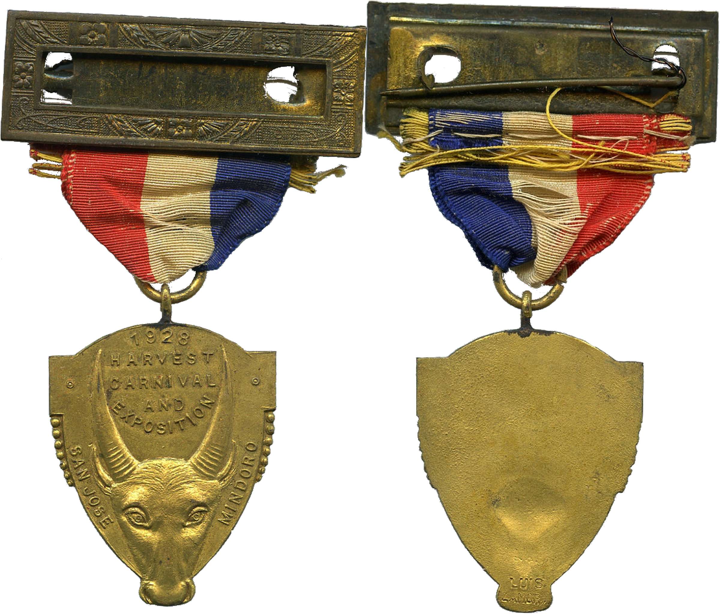 1928 Harvest Carnival and Exposition San Jose Mindoro Medal Gold Plated Ribbon