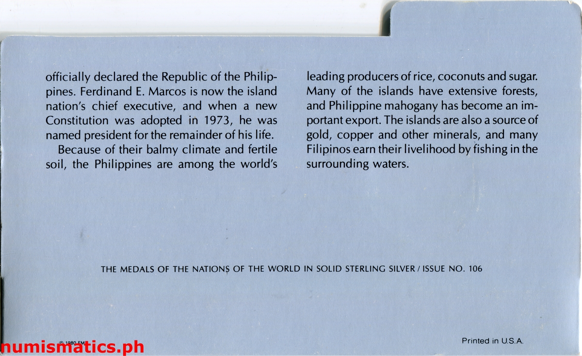 1980 Pilipinas The Medals of the Nations of the World First Edition Medal A000128 Literature 2