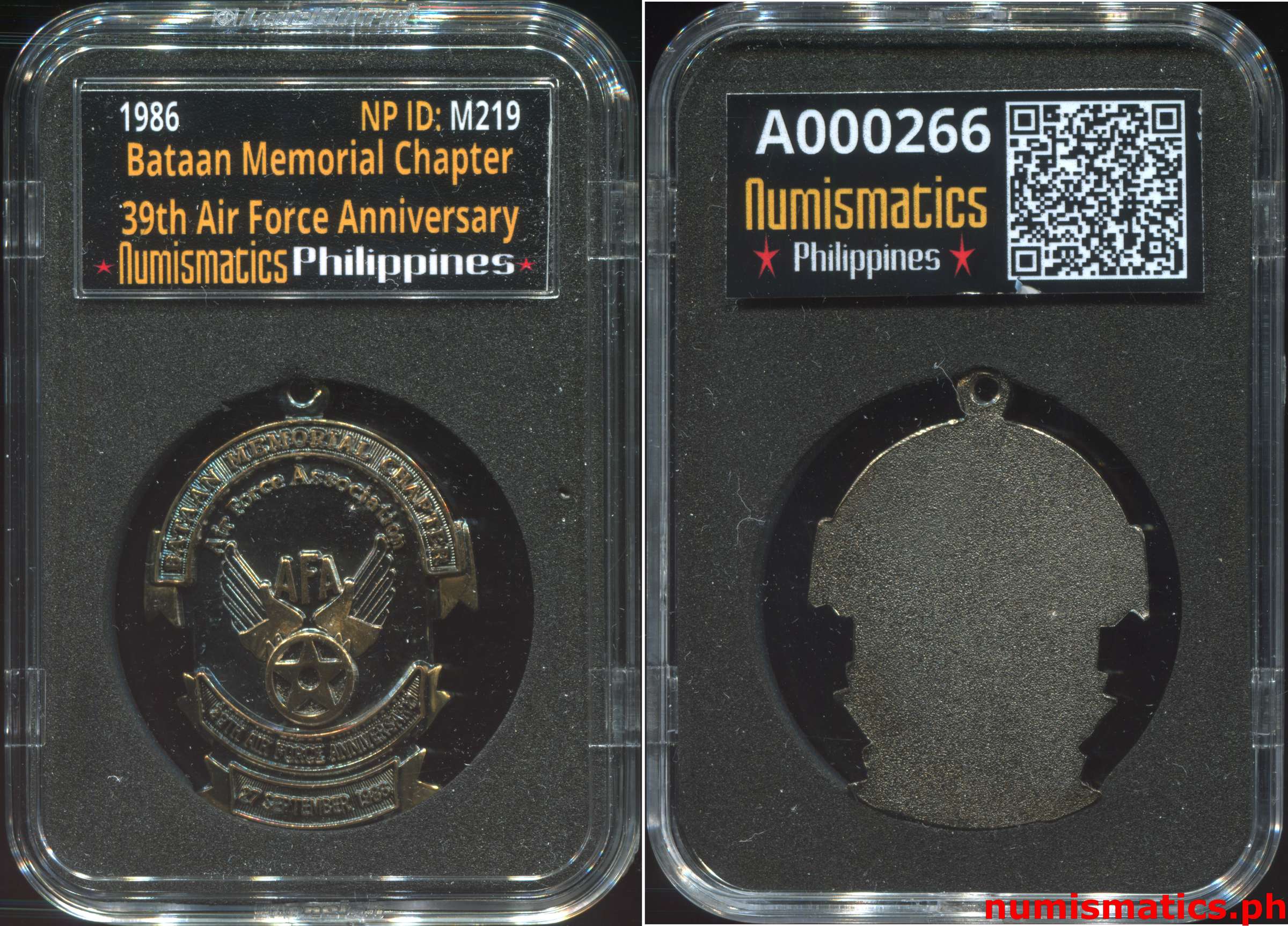 1986 Bataan Memorial Chapter 39th Air Force Anniversary Medal A000266 Capsule