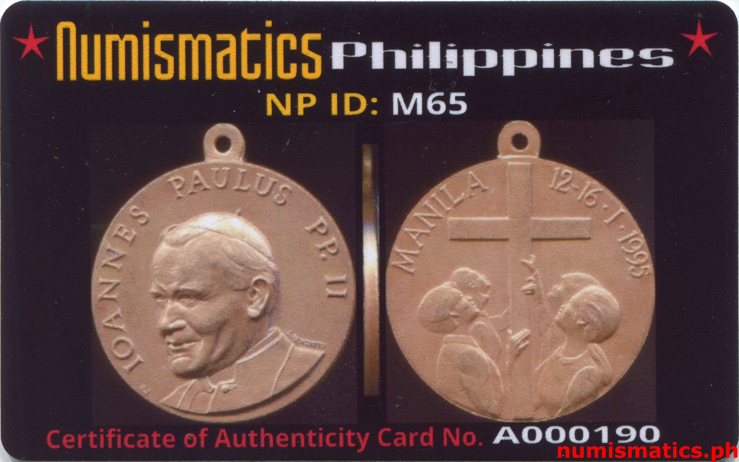 1995 Pope John Paul II Manila Vatican Medal A000190 COA Card Obverse