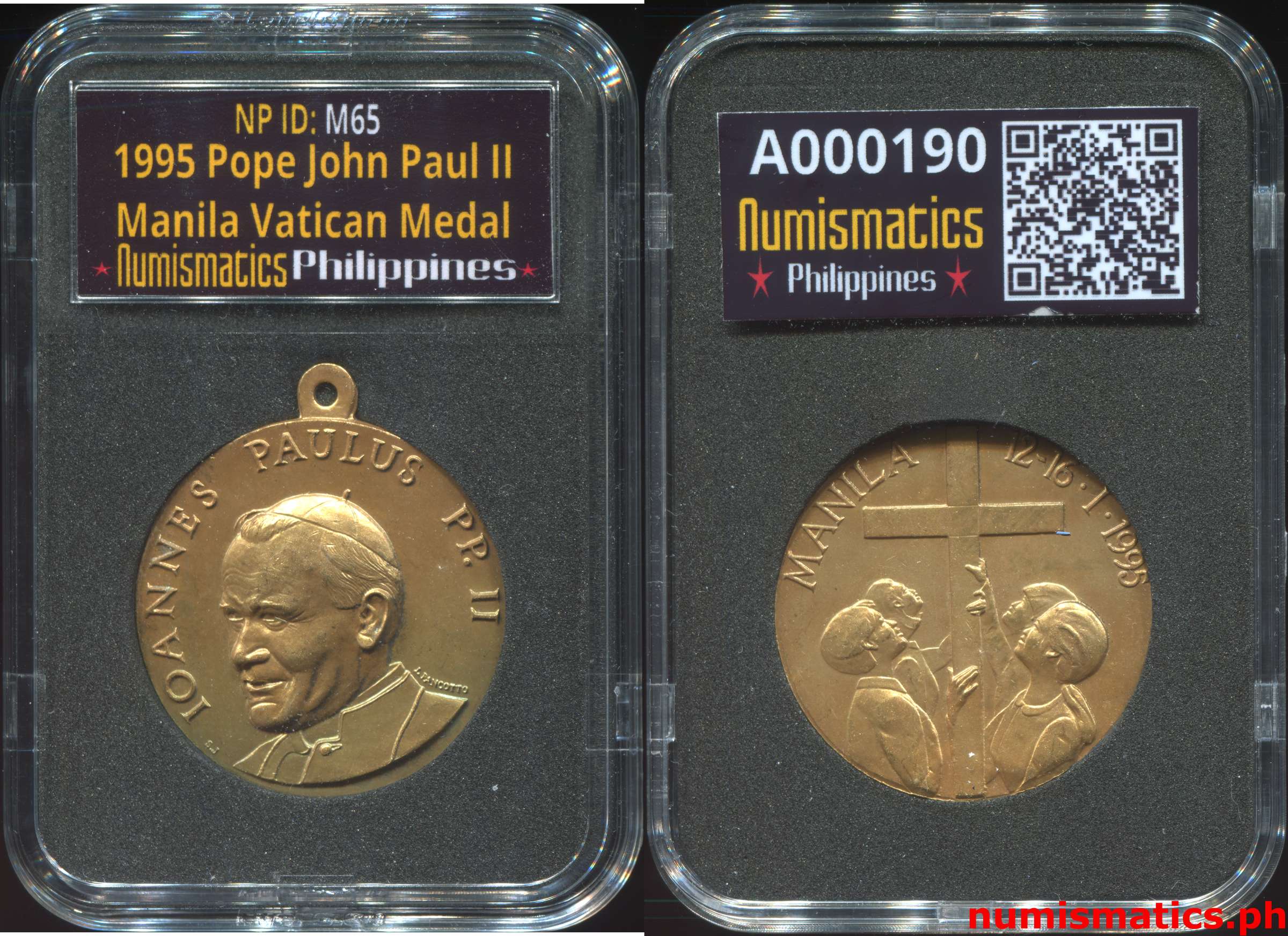 1995 Pope John Paul II Manila Vatican Medal A000190 Slab