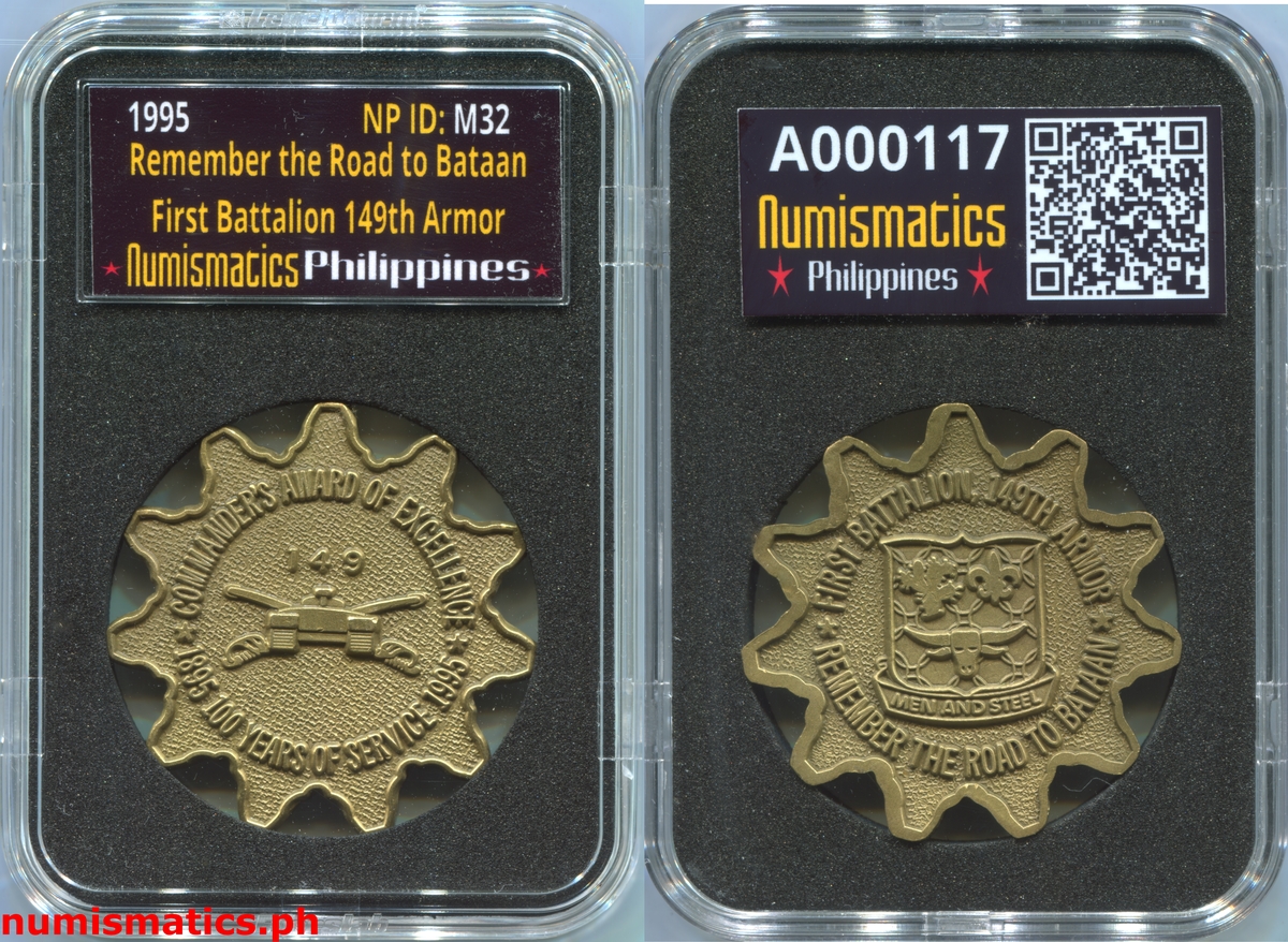 1995 Remember the Road to Bataan First Battalion 149th Armor Challenge Coin A000117 Slab