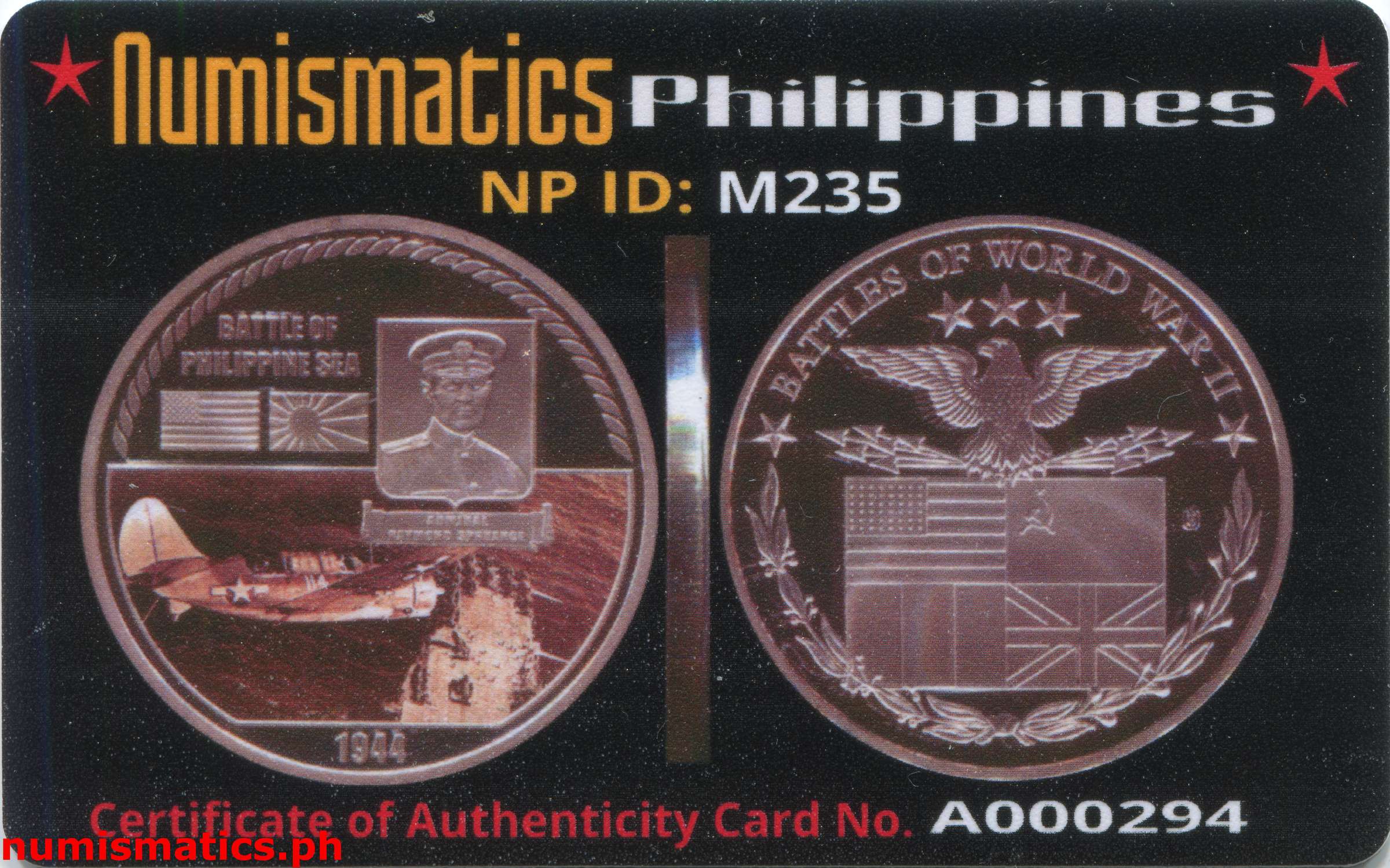 (2011) 1944 Battle of Philippine Sea Medal A000294 COA Card Obverse