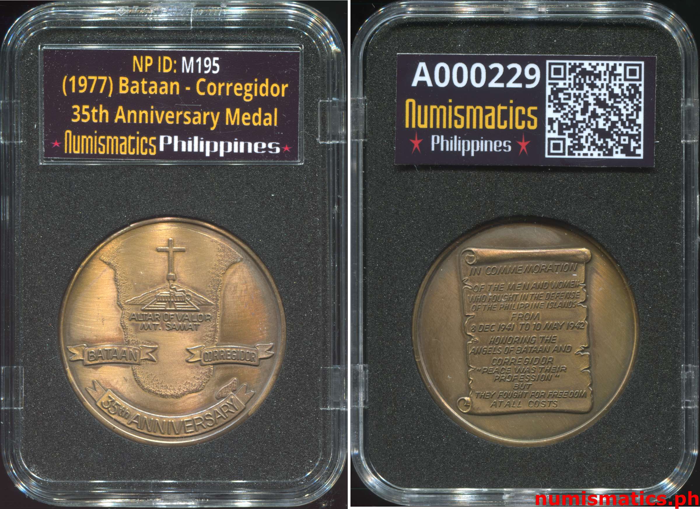 (1977) Bataan - Corregidor 35th Anniversary Medal A000229 Slab