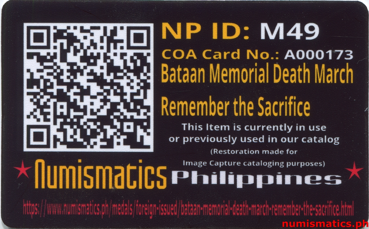 Bataan Memorial Death March - Remember the Sacrifice Challenge Coin A000173 COA Card Reverse