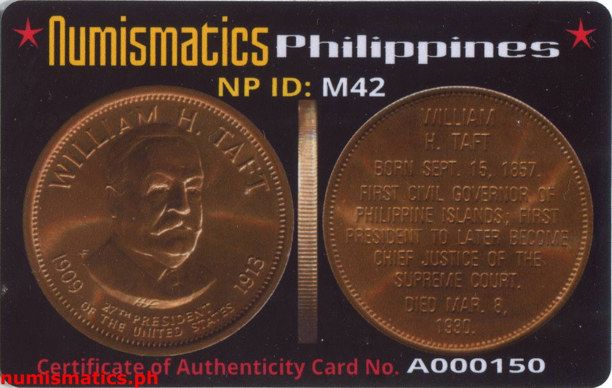 1968 William H. Taft - Philippine Islands Promotional Medal A000150 COA Card Obverse