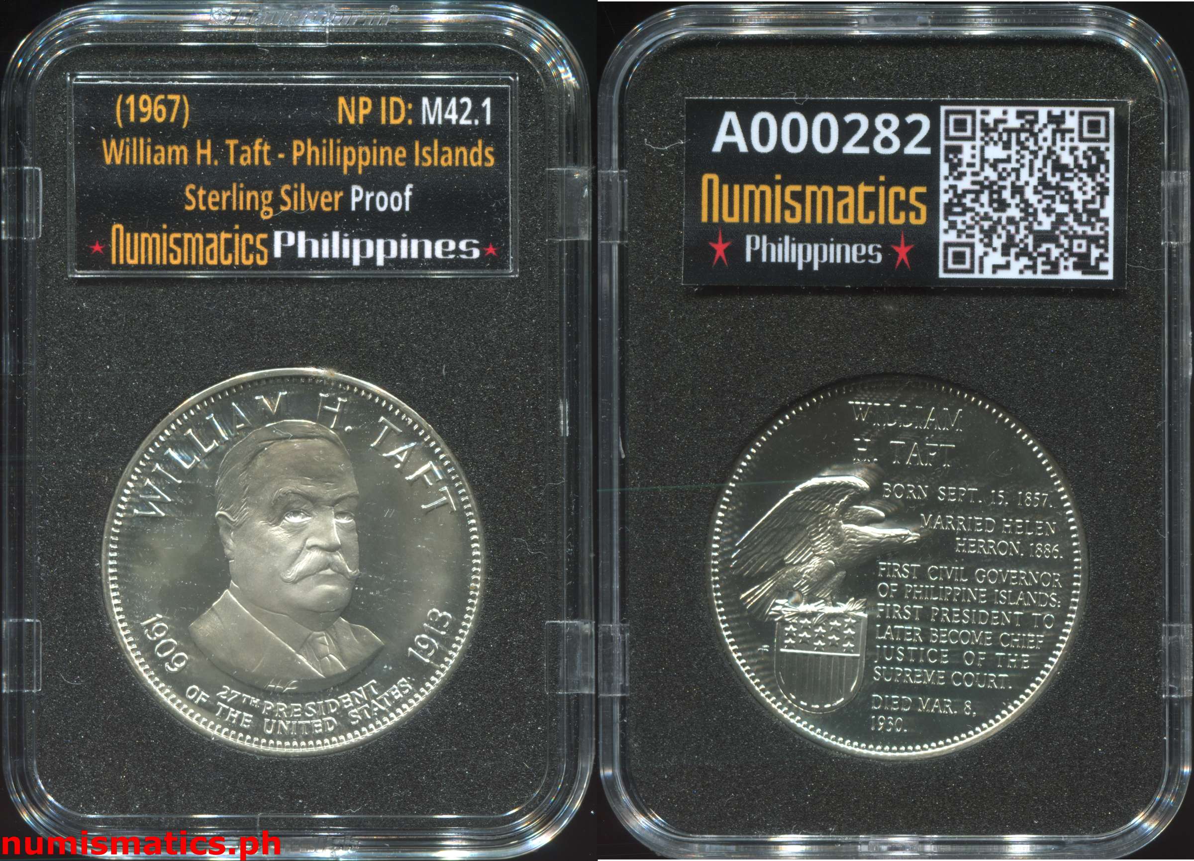 1967 William H. Taft - Philippine Islands Silver Medal A000282 Slab