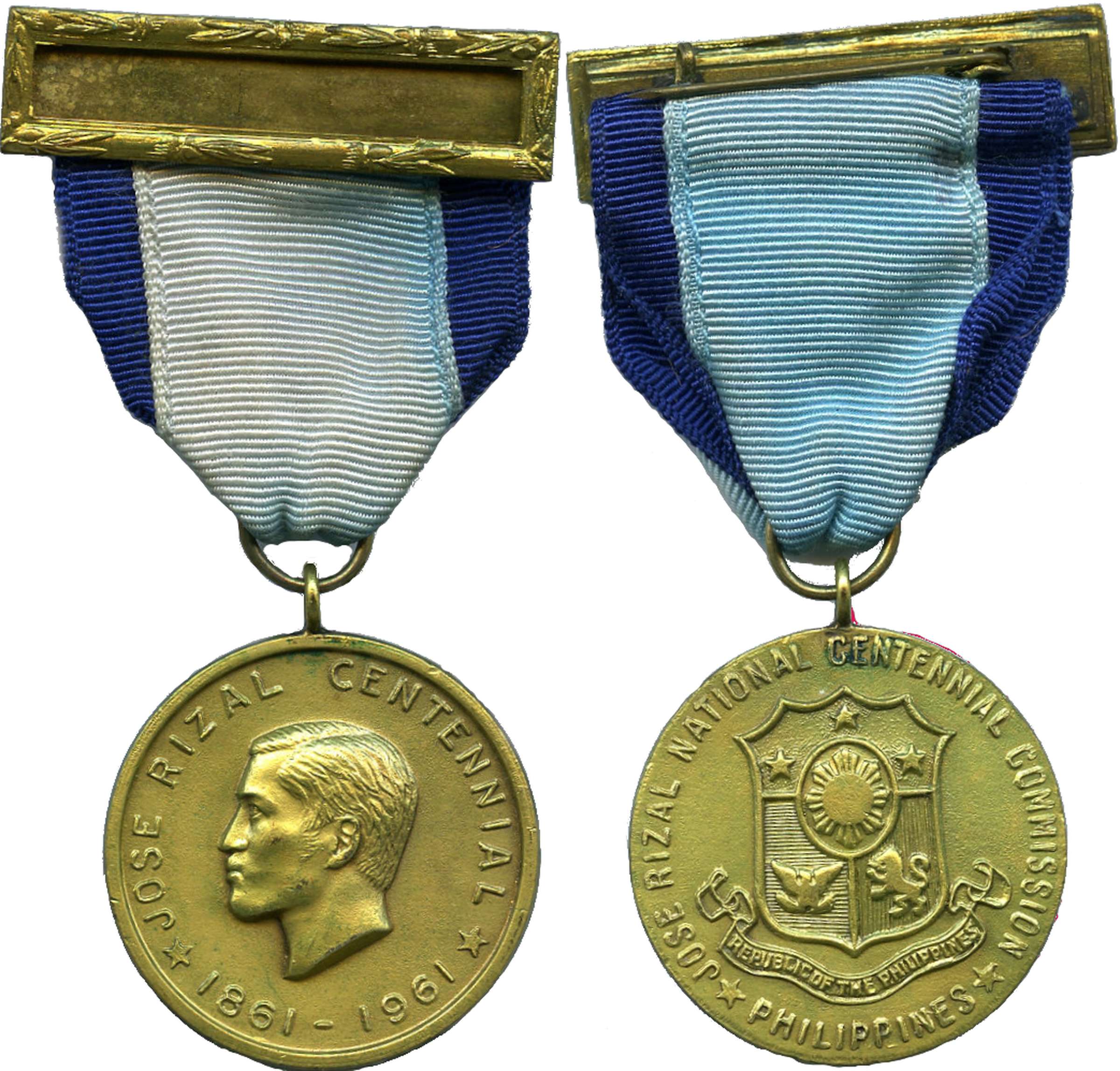 1961 Jose Rizal Centennial Bronze Gold Plated with Loop Ribbon