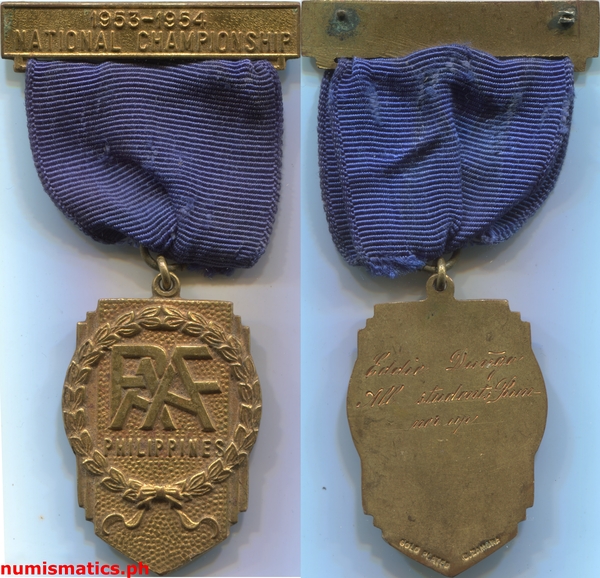 1953-1954 National Championship PAAF Philippines Medal with Ribbon and Top Bar