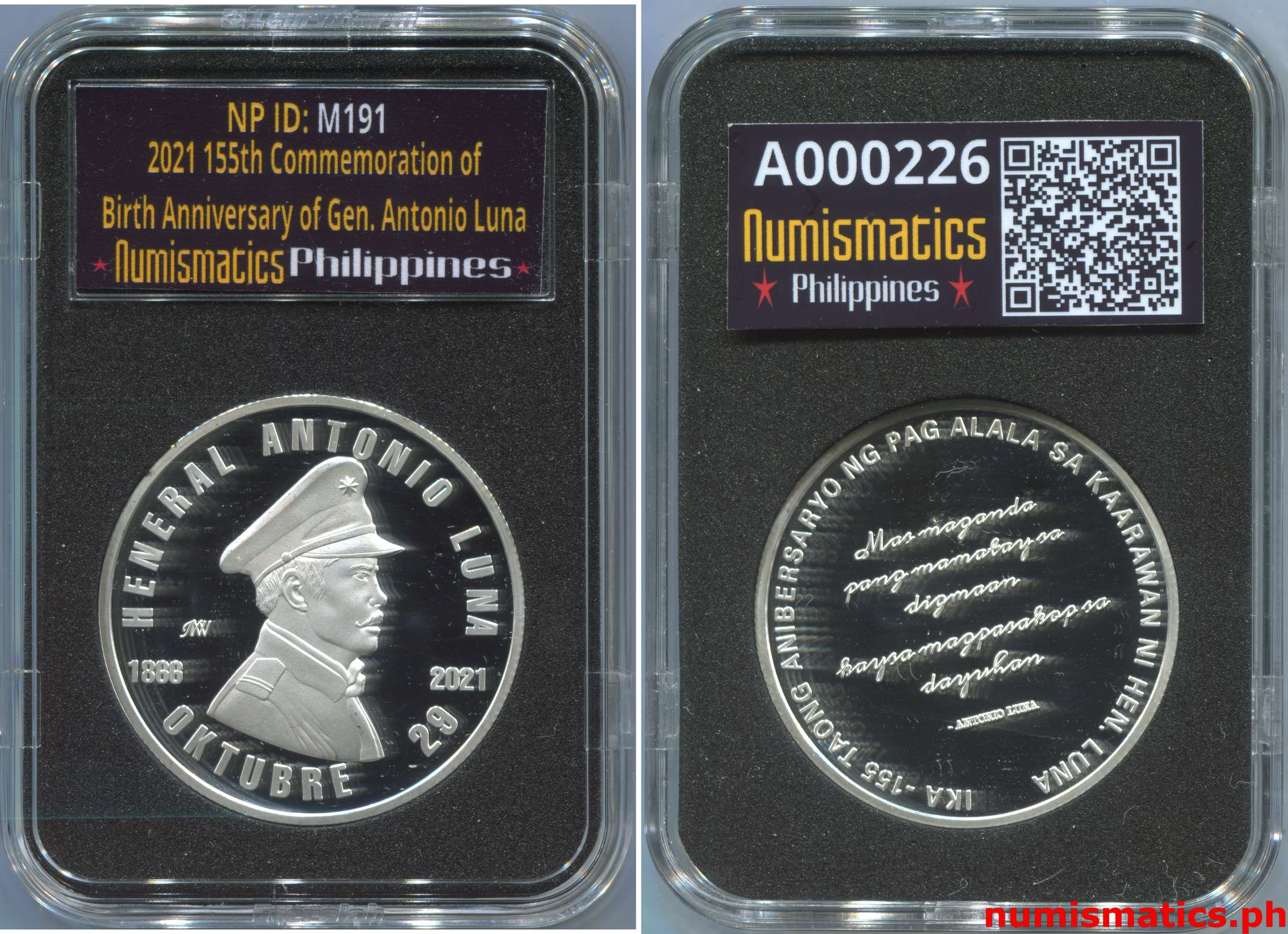 2021 155th Commemoration of Birth Anniversary of Gen. Antonio Luna Medal A000226 Slab