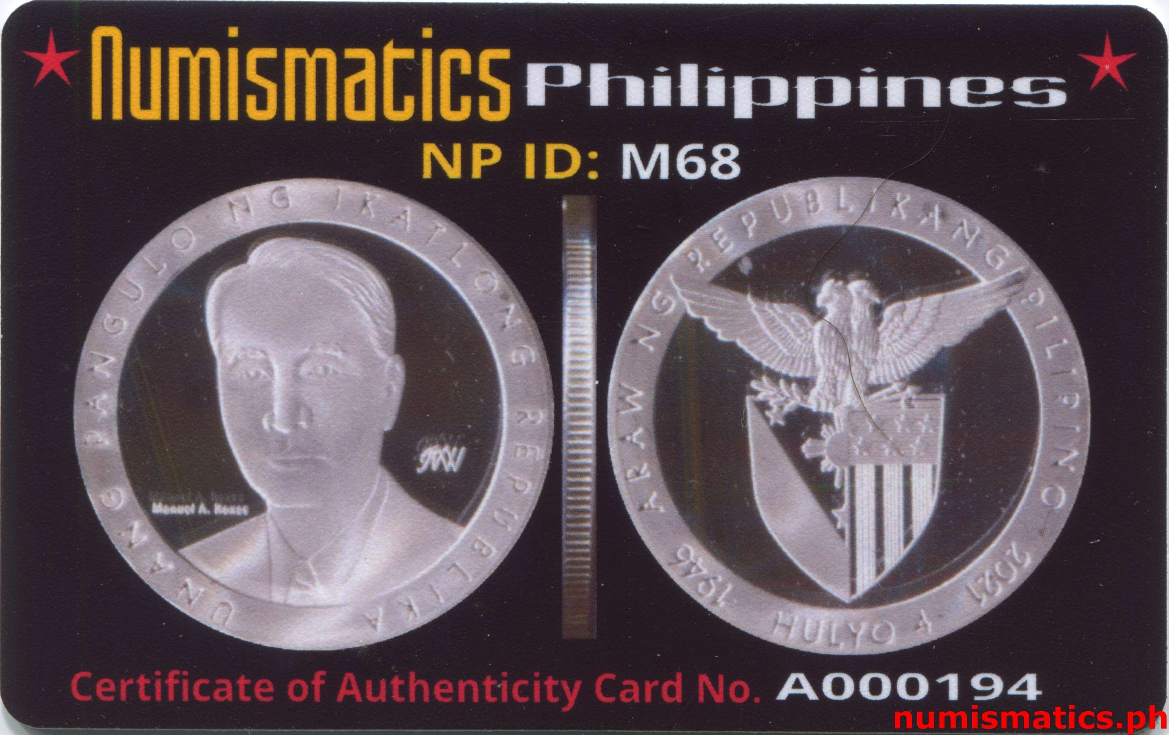 2021 75th Commemoration of Philippine American Friendship Day Medal A000194 COA Card Obverse