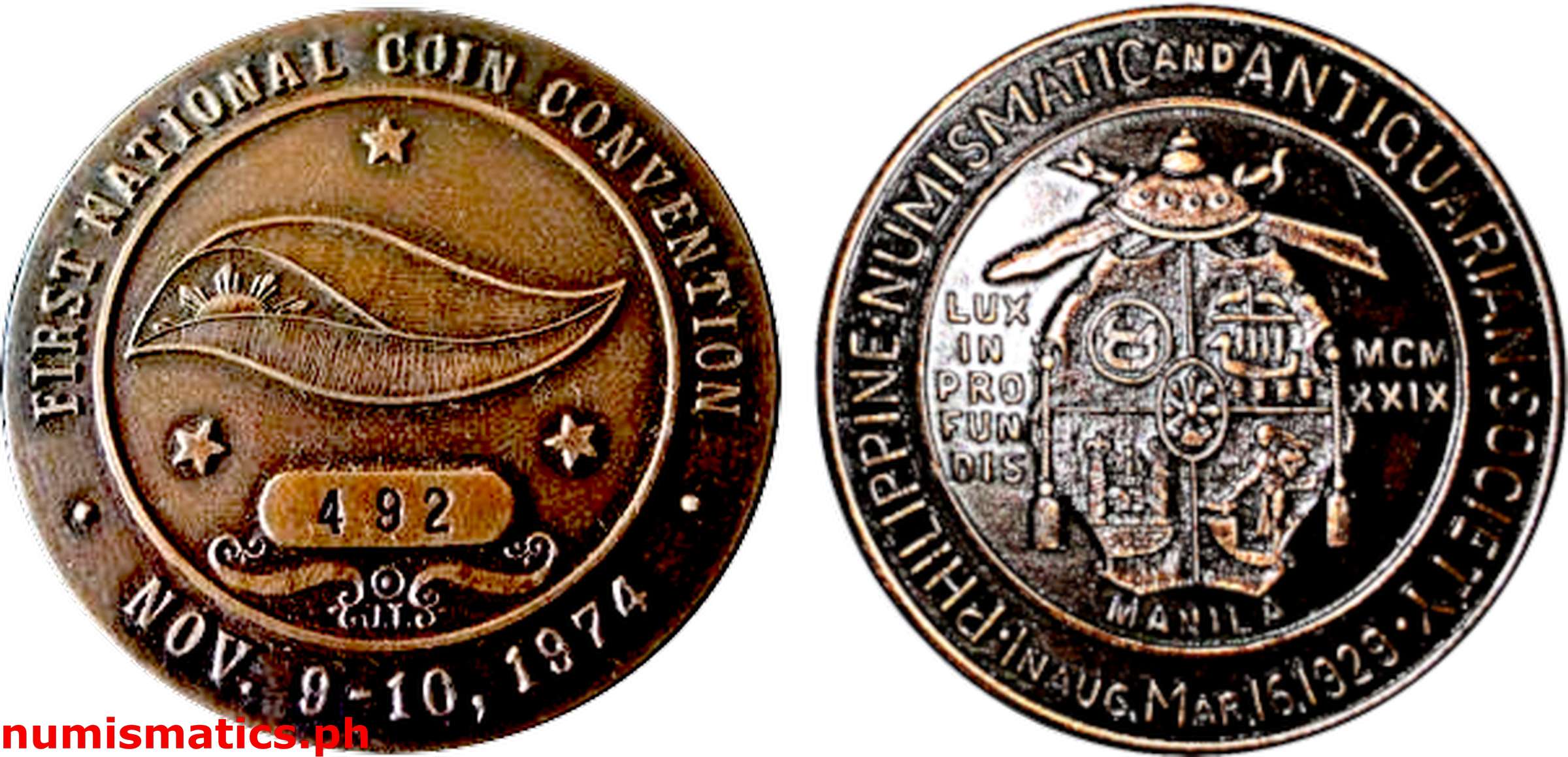 1974 First National Coin Convention PNAS Medal