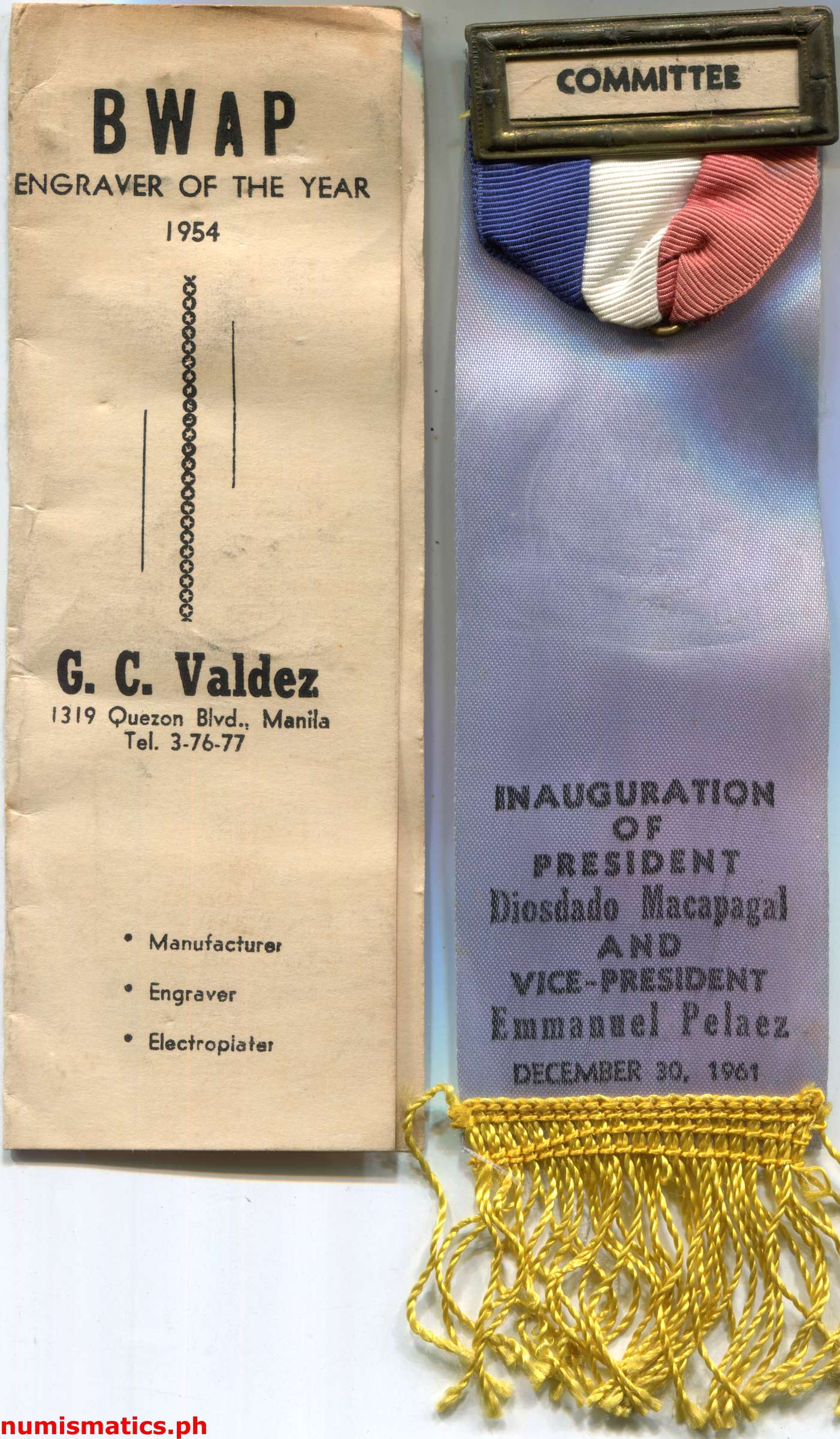 1961 President Macapagal and Vice President Pelaez Inauguration G.C. Valdez Medal A000277 Packaging