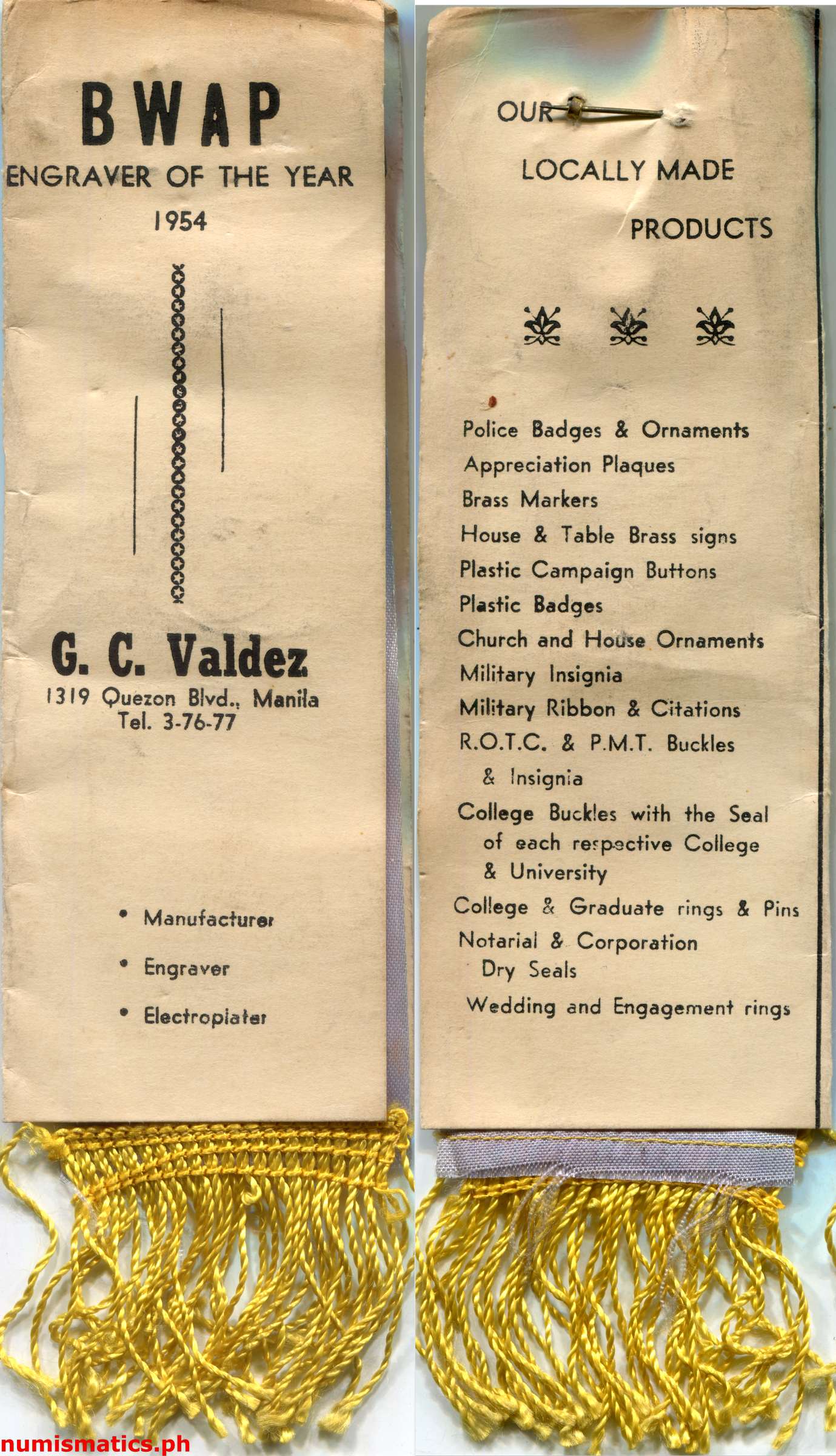 1961 President Macapagal and Vice President Pelaez Inauguration G.C. Valdez Medal Packaging