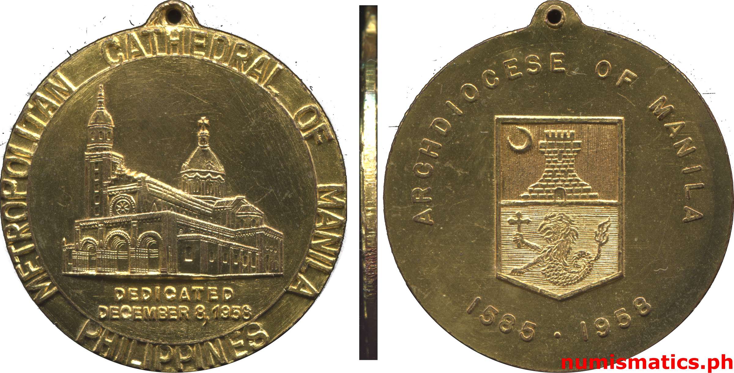 1958 Metropolitan Cathedral of Manila Philippines Medal Brass