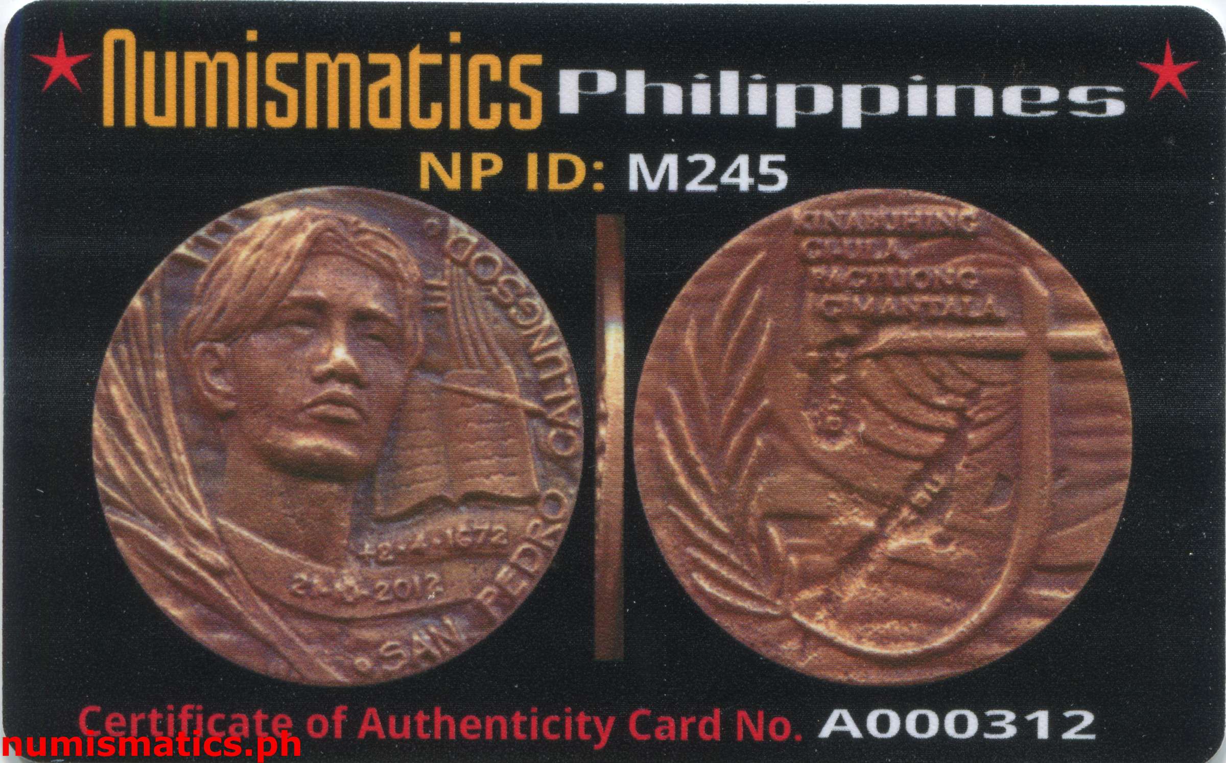 2012 San Pedro Calungsod Medal A000312 Card Obverse