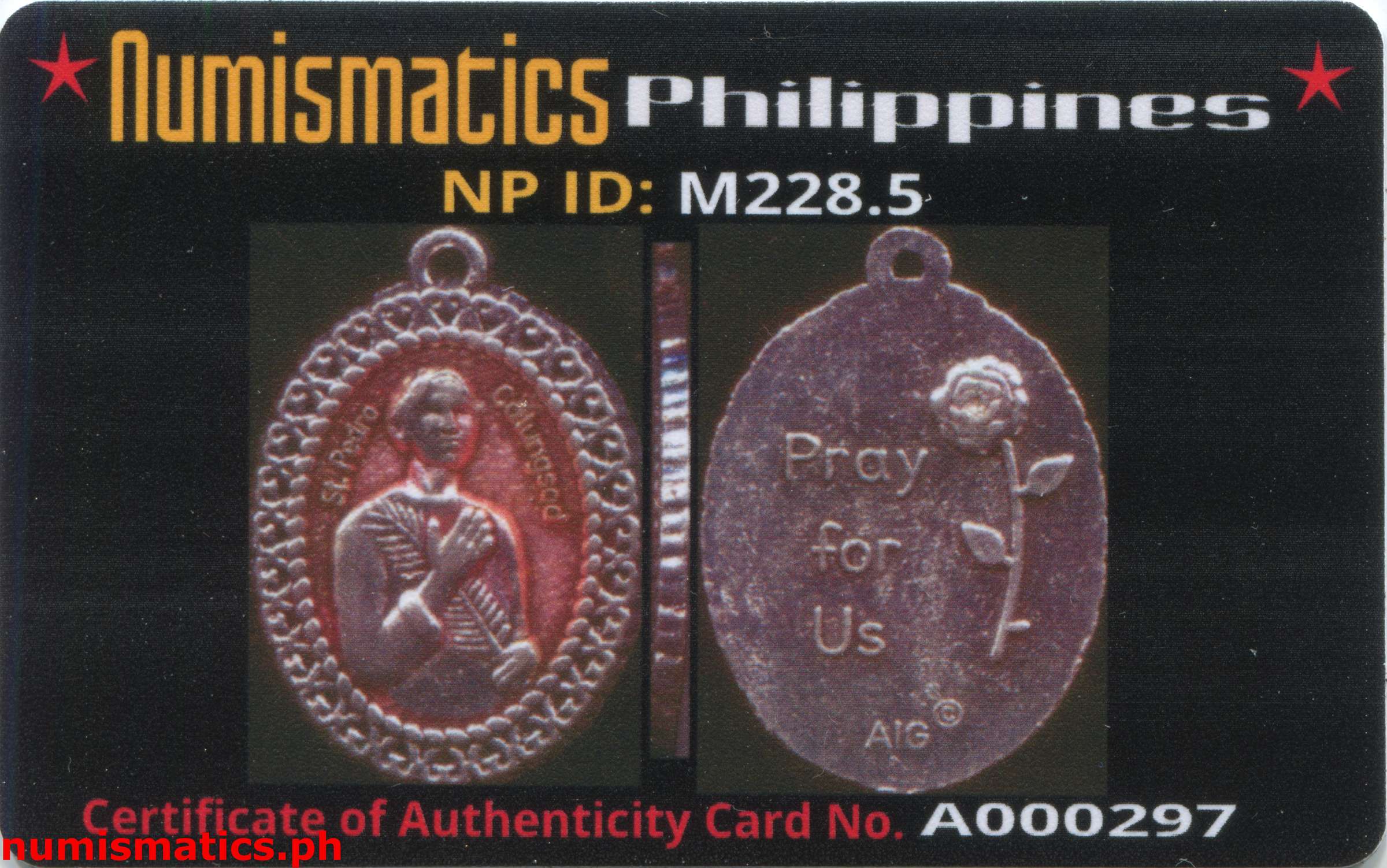 St. Pedro Calungsod - Artesano Gifts Medal Pink A000297 Card Obverse