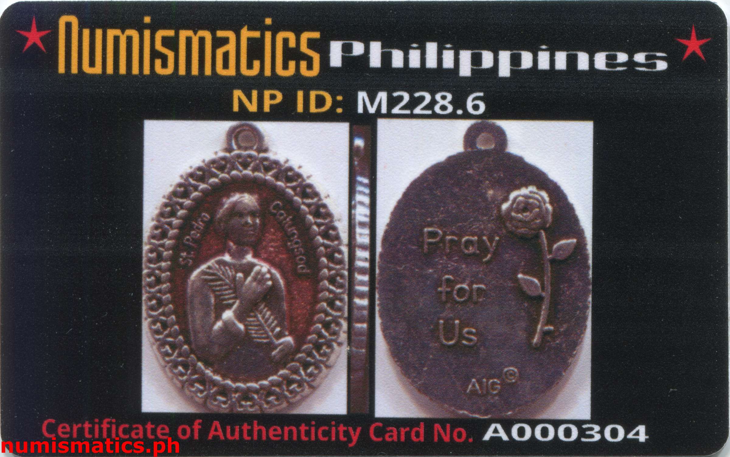 St. Pedro Calungsod - Artesano Gifts Medal Purple A000304 Card Obverse