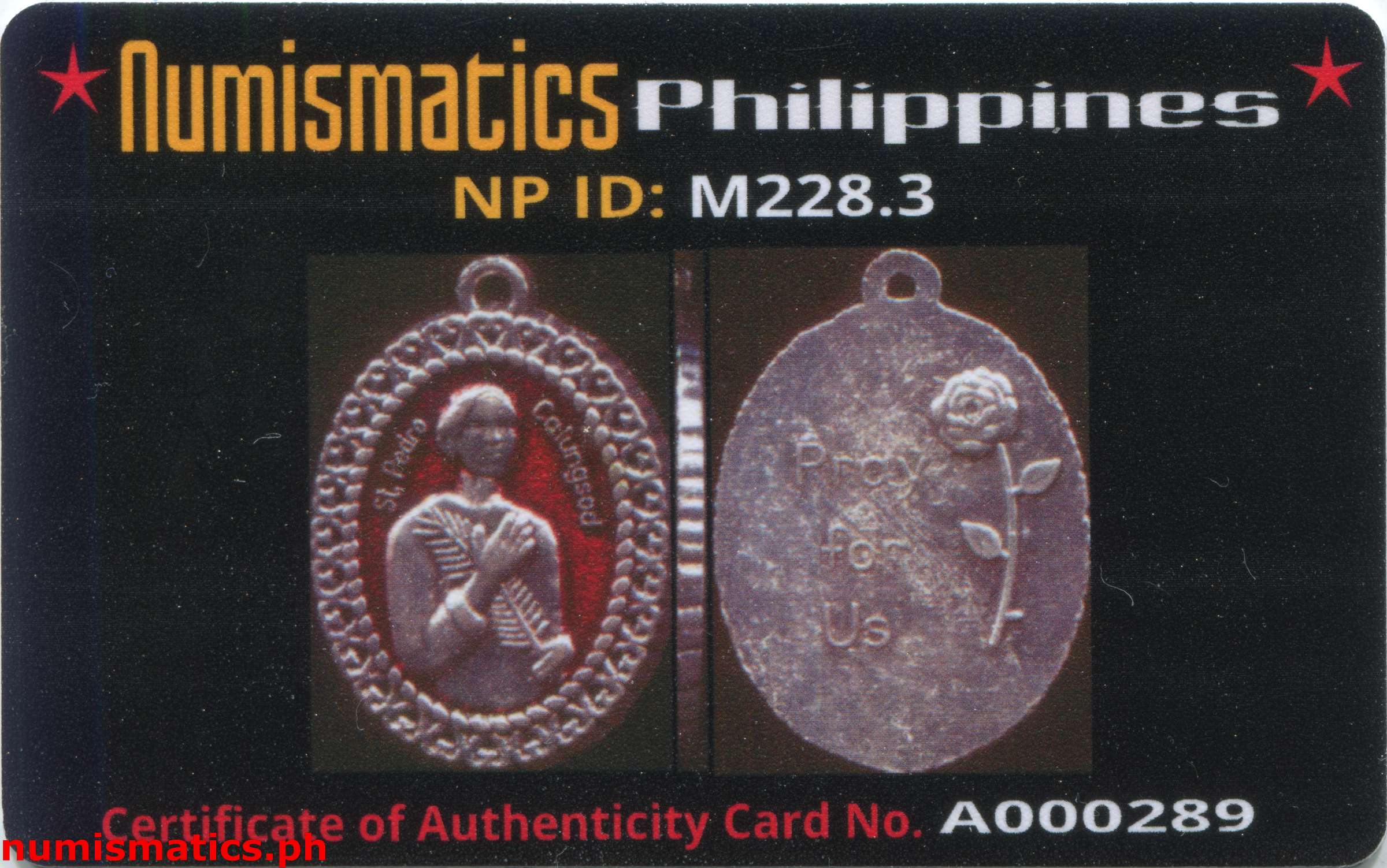 St. Pedro Calungsod - Artesano Gifts Medal Red A000289 Card Obverse