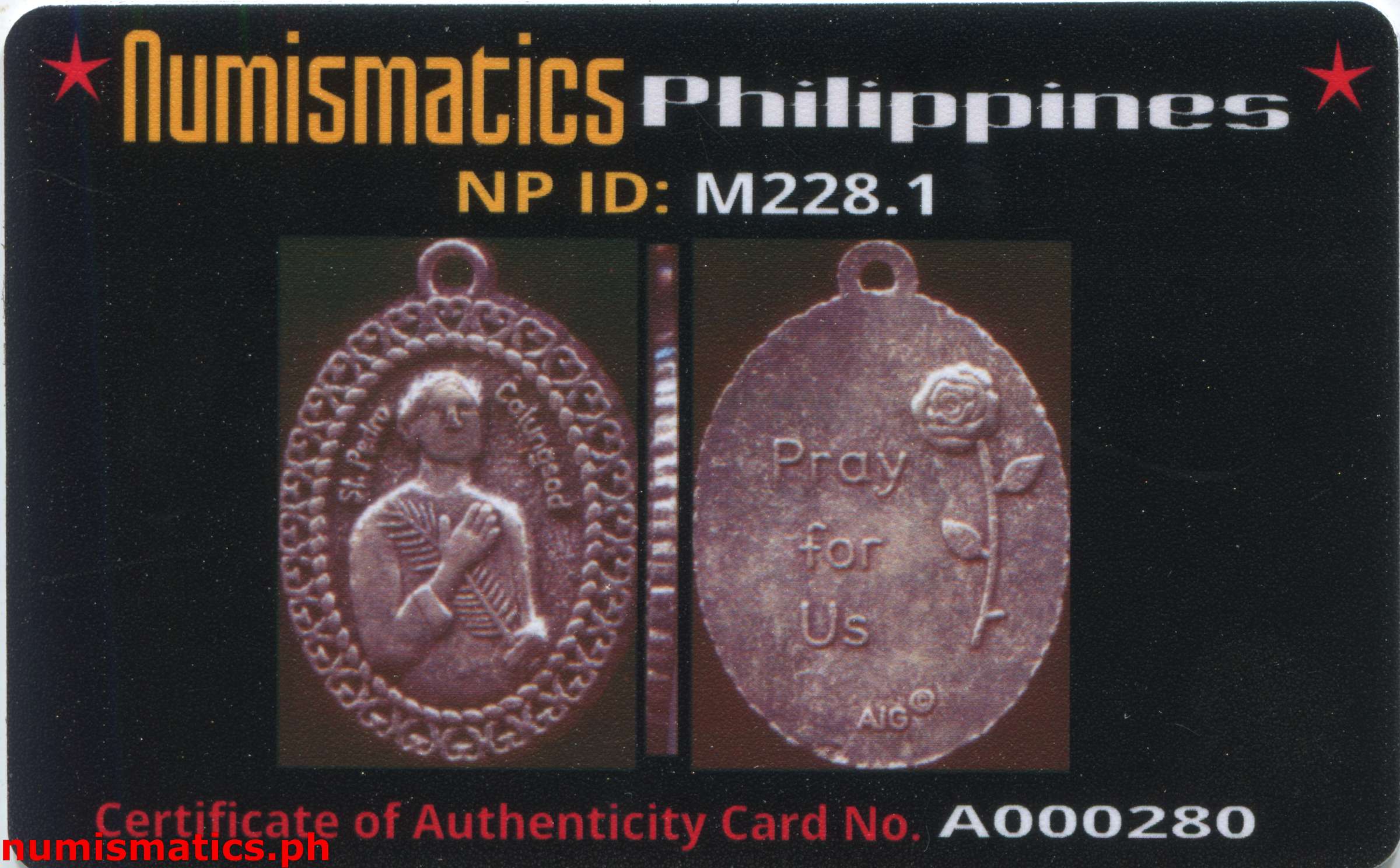 St. Pedro Calungsod - Artesano Gifts Medal Silver Plated A000280 Card Obverse