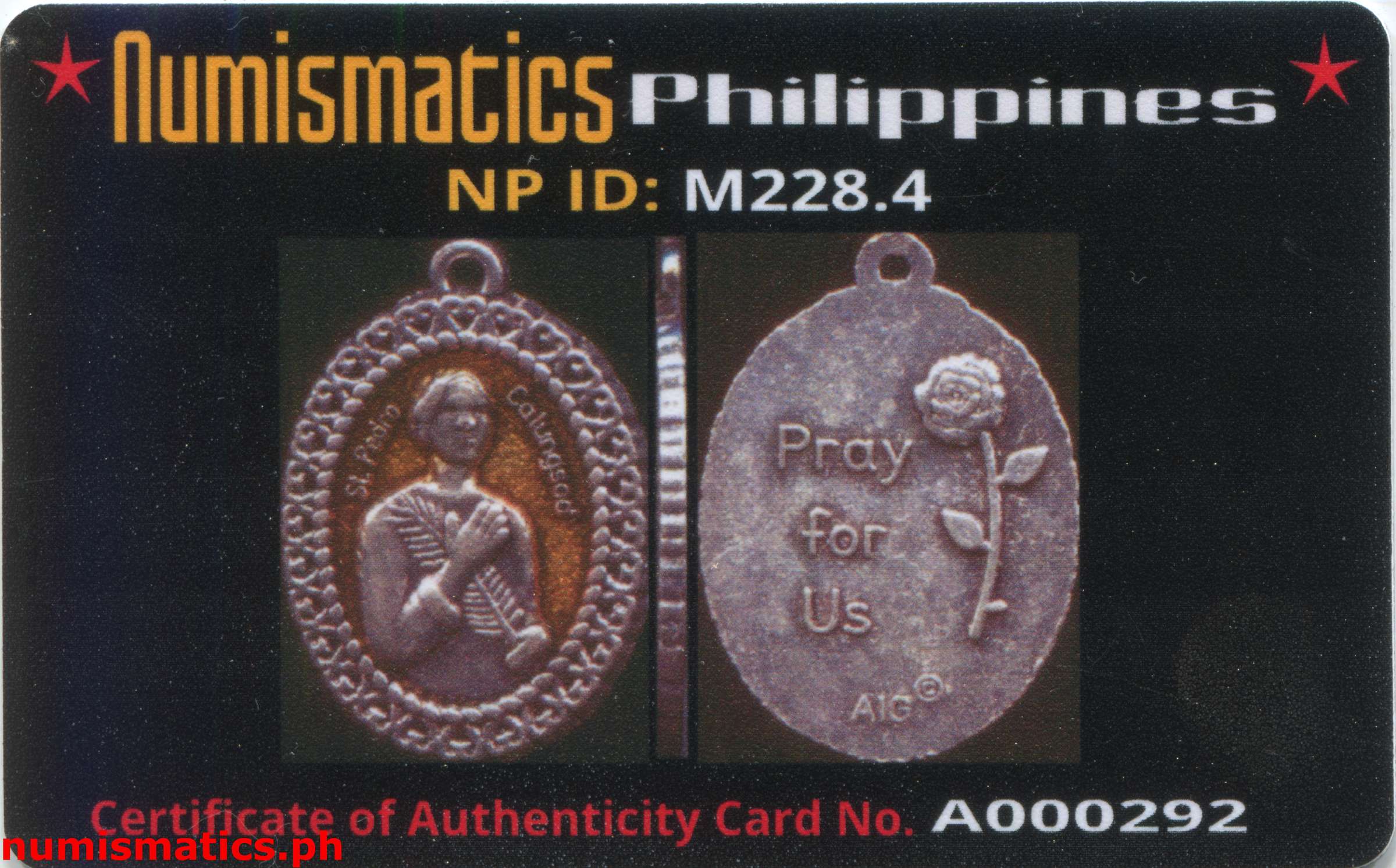 St. Pedro Calungsod - Artesano Gifts Medal Yellow A000292 Card Obverse