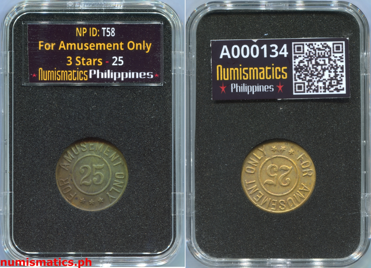 25 Centavos For Amusement Only 3 Stars Gaming Token A000134 Slab