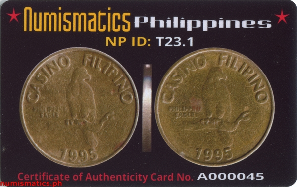 1995 Casino Filipino Philippine Eagle Token A000045 COA Card Obverse