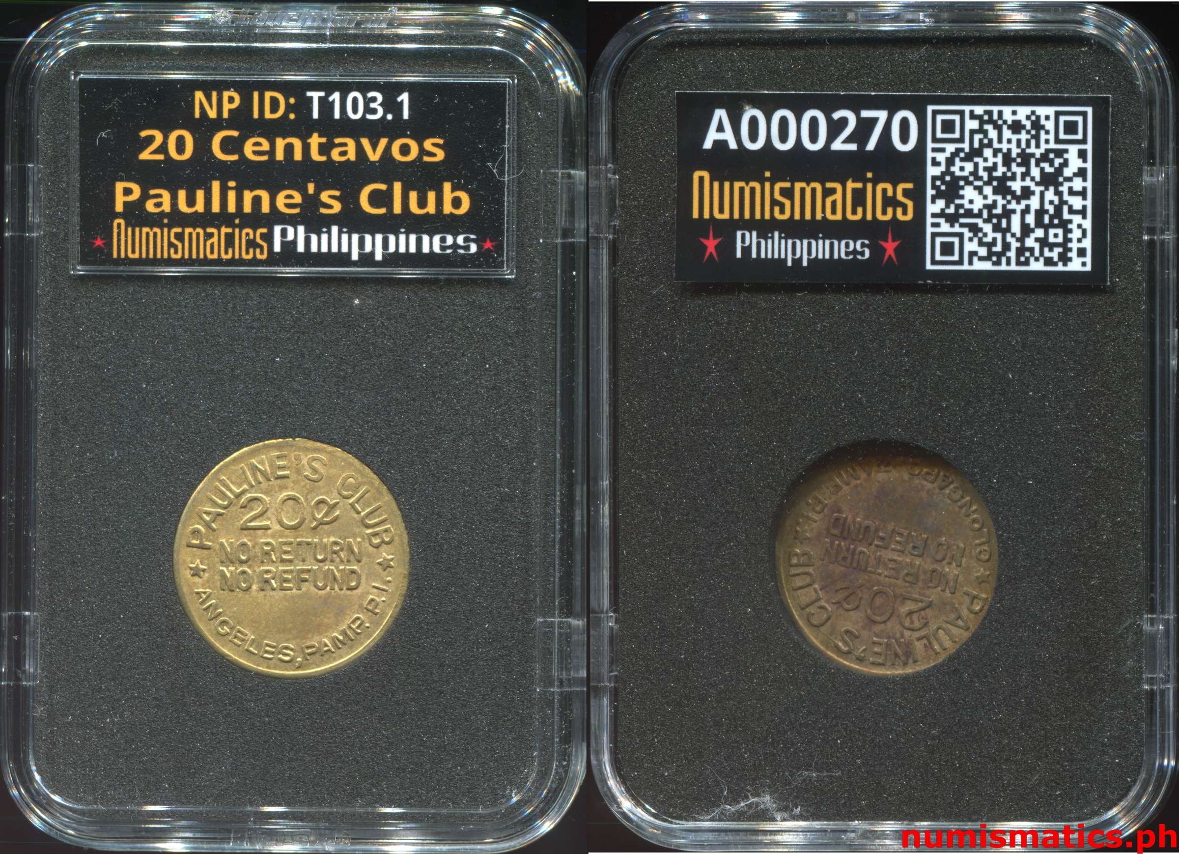 20 Centavos Pauline's Club Token A000270 Slab