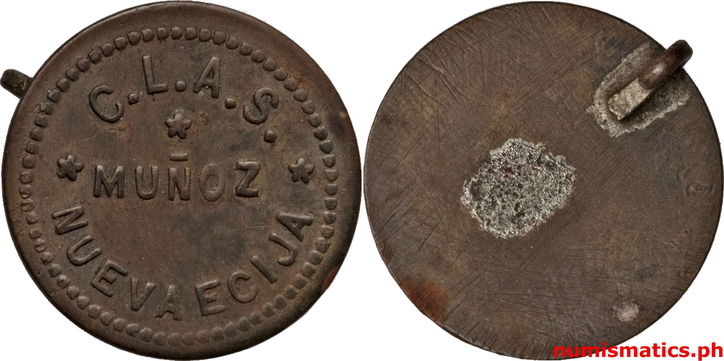 Early 1920's C.L.A.S Munoz Nueva Ecija Token