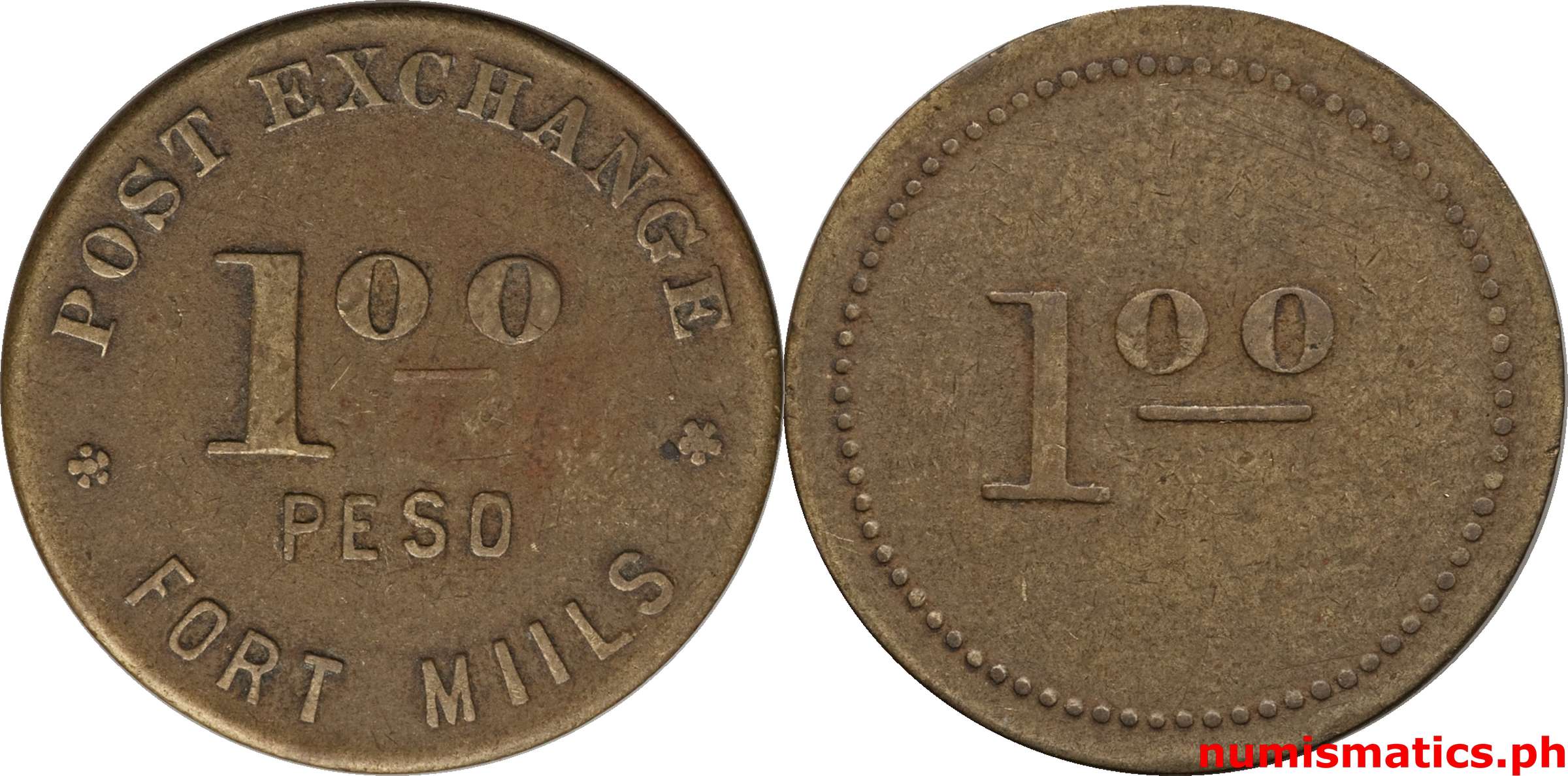 1940's 1 Peso Post Exchange Fort Mills Token Rounded