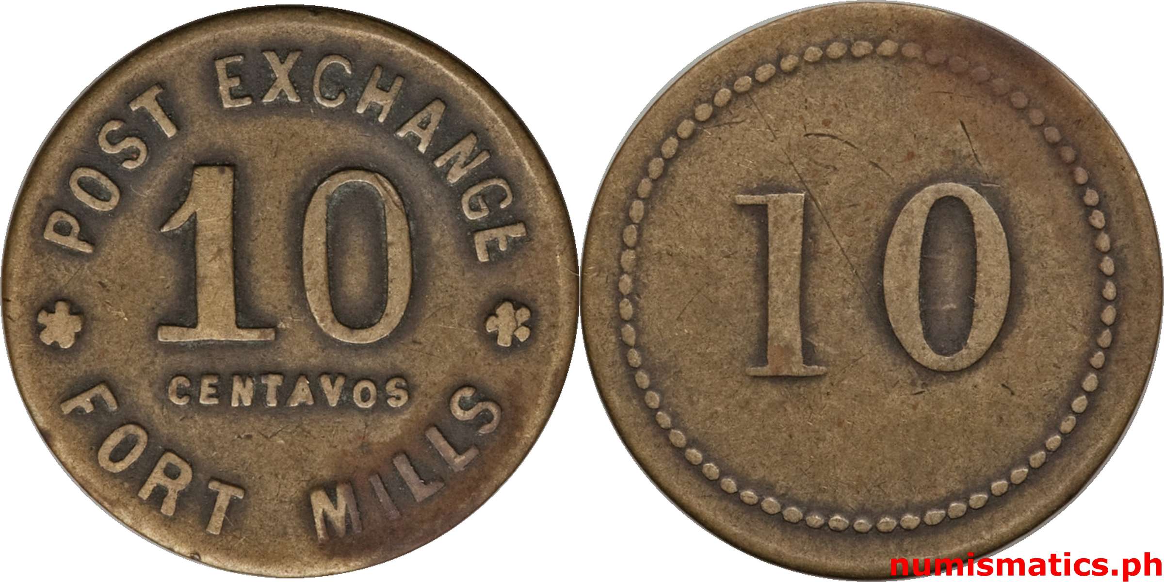 1940's 10 Centavos Post Exchange Fort Mills Token Rounded