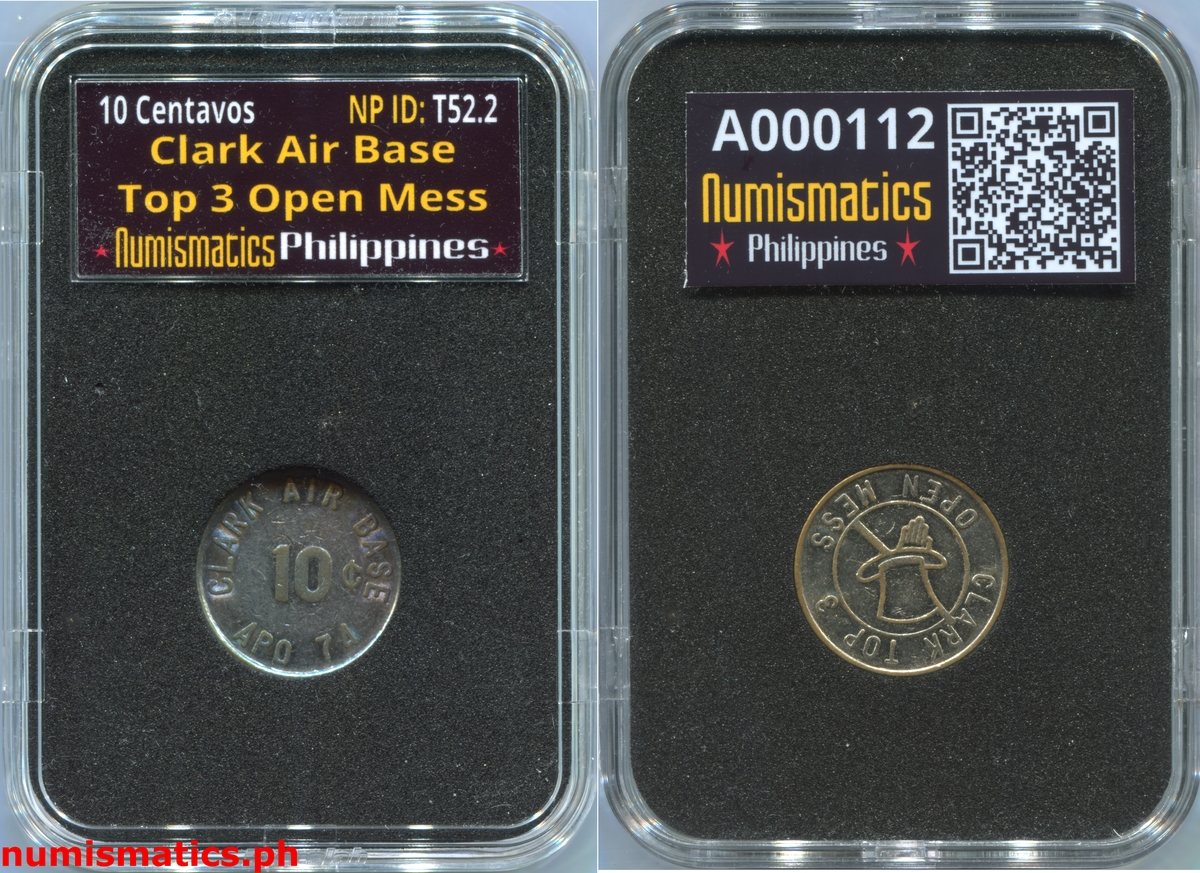 1950's 10 Centavos Clark Air Base Top 3 Open Mess Military Token A000112 Slab