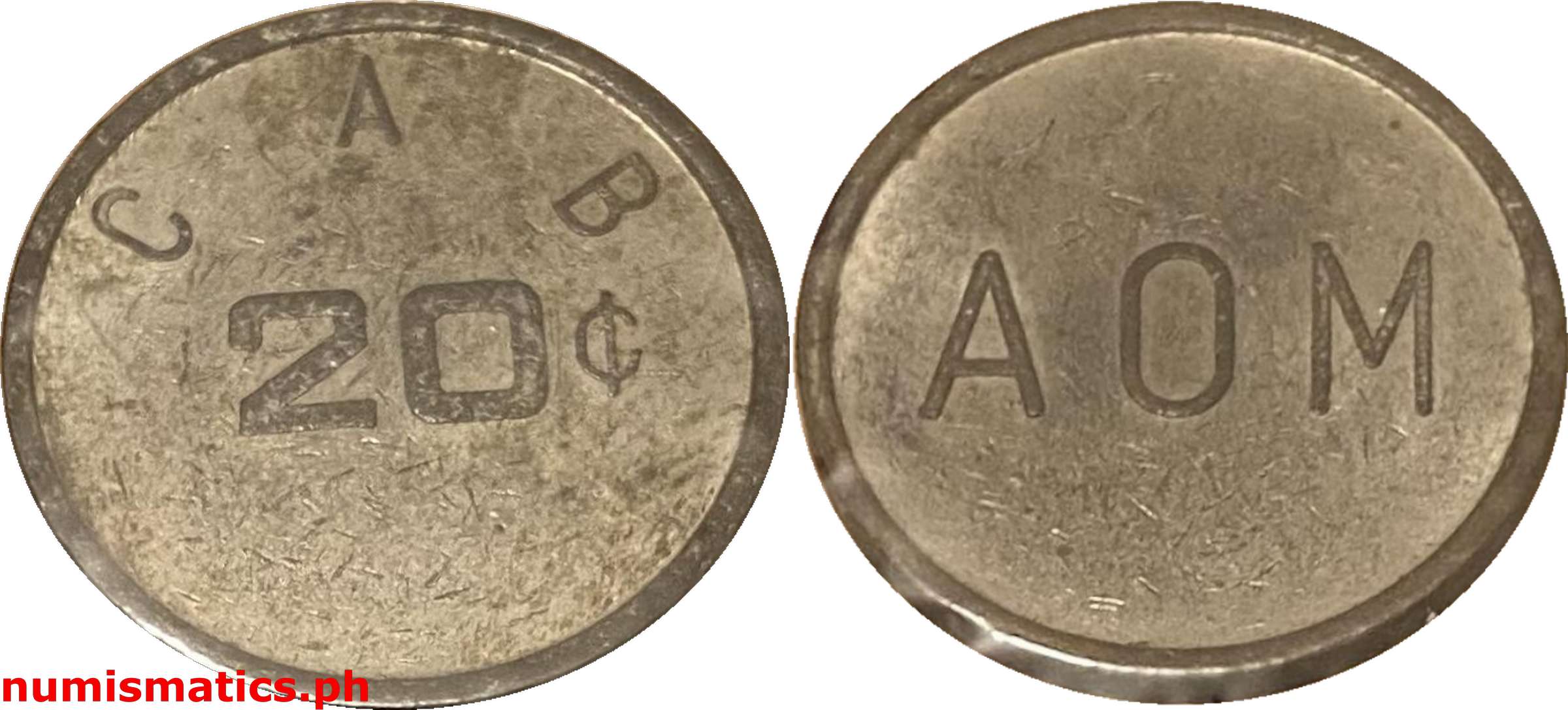 Mid 1950’s 20 Centavos Plated Brass CAB AOM Token