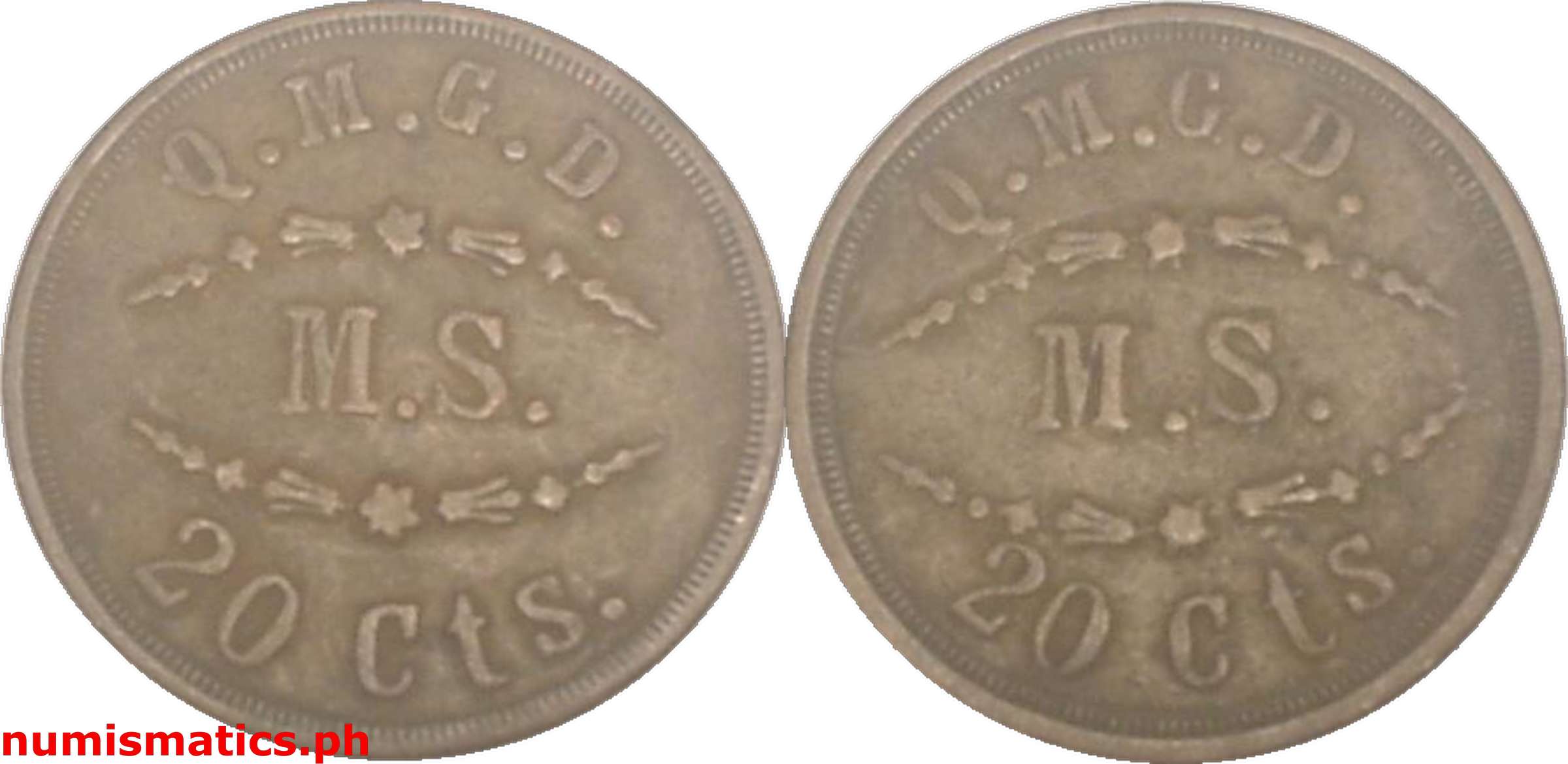 20 Centavos Q.M.G.D. Medical Supply Military Token