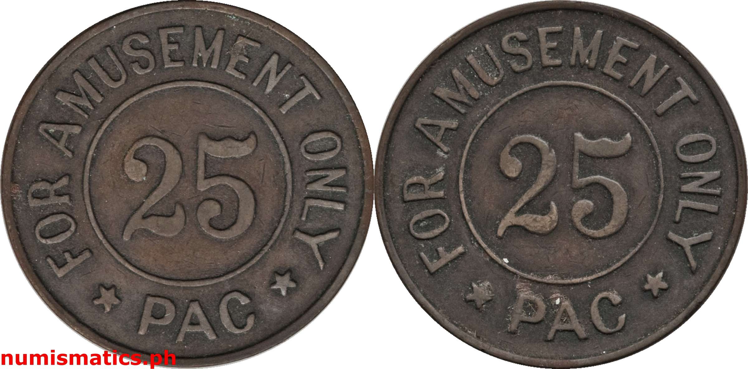 Early 1940’s 25 PAC For Amusement Only Border Token