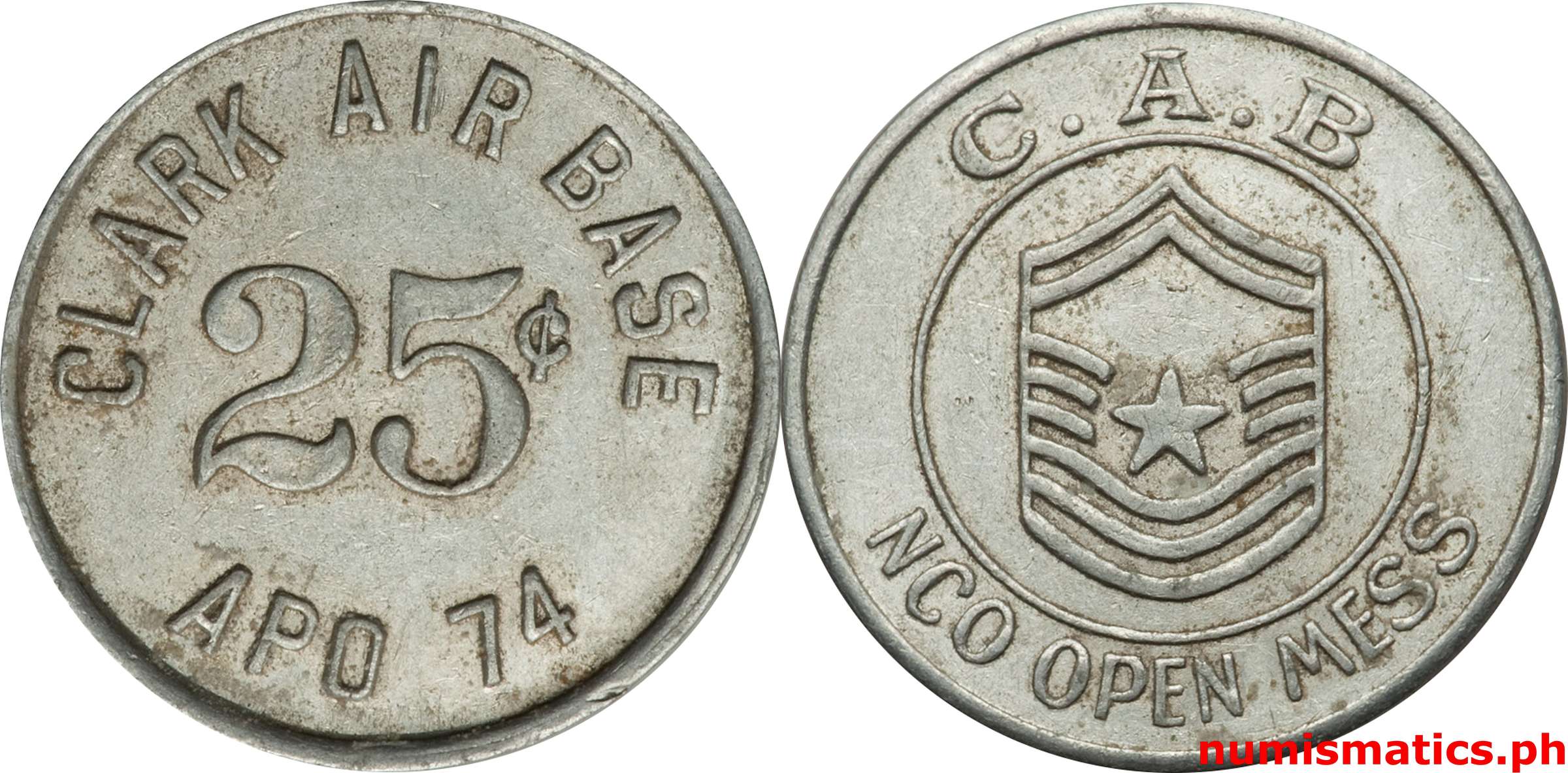 1950’s 25 Centavos Clark Air Base NCO Open Mess Token