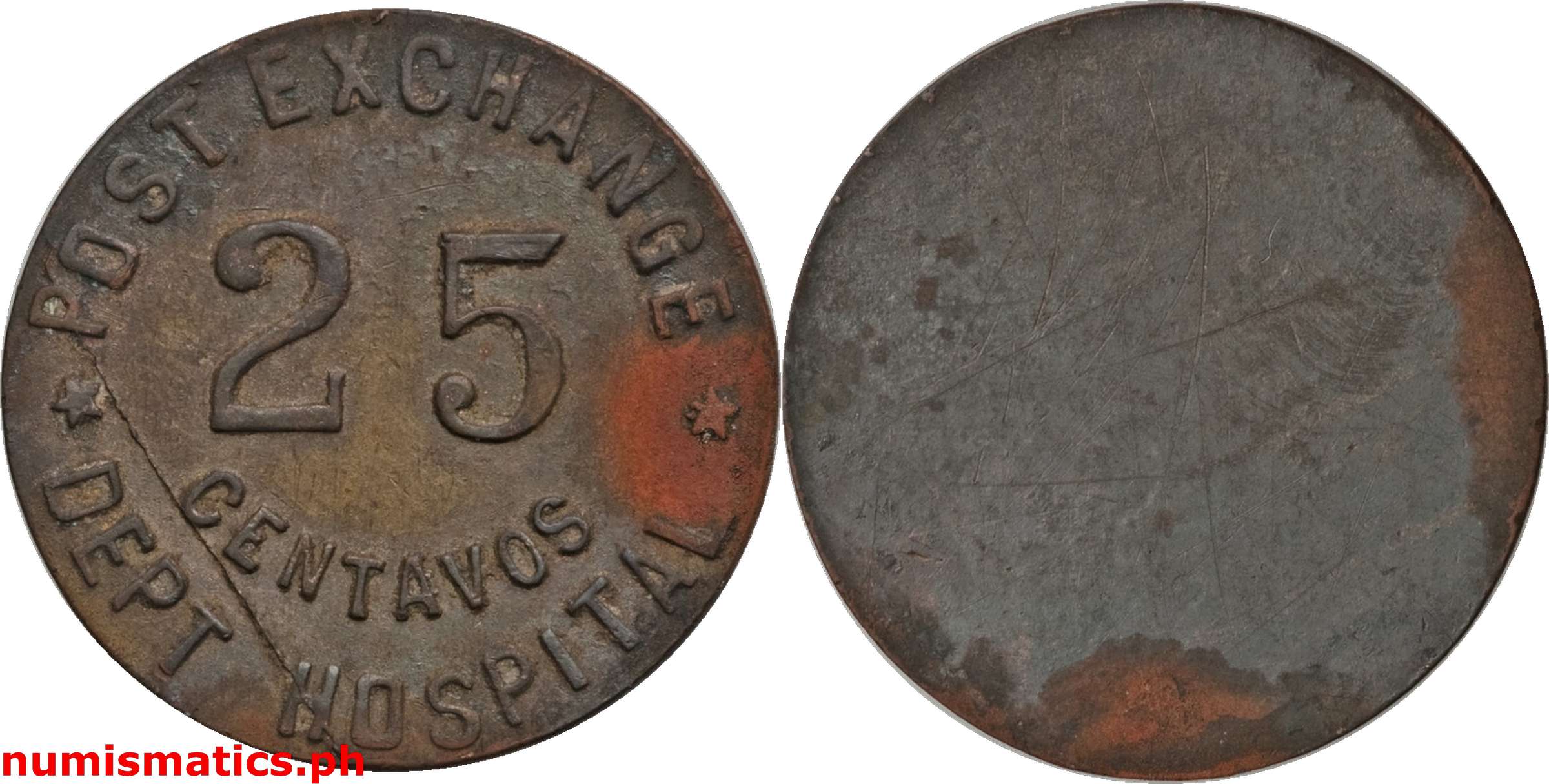 1930’s 25 Centavos Dept Hospital Post Exchange Military Token