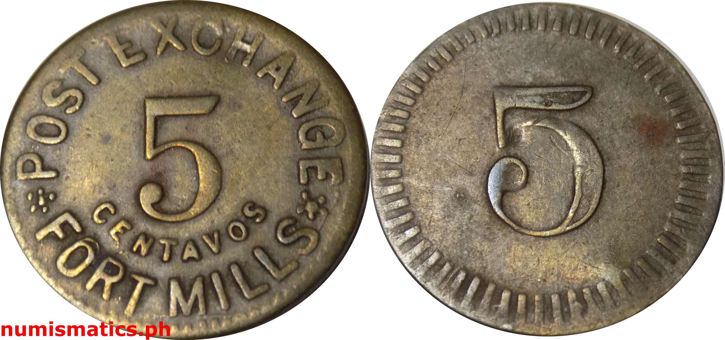 1940's 5 Centavos Post Exchange Fort Mills Token Lined